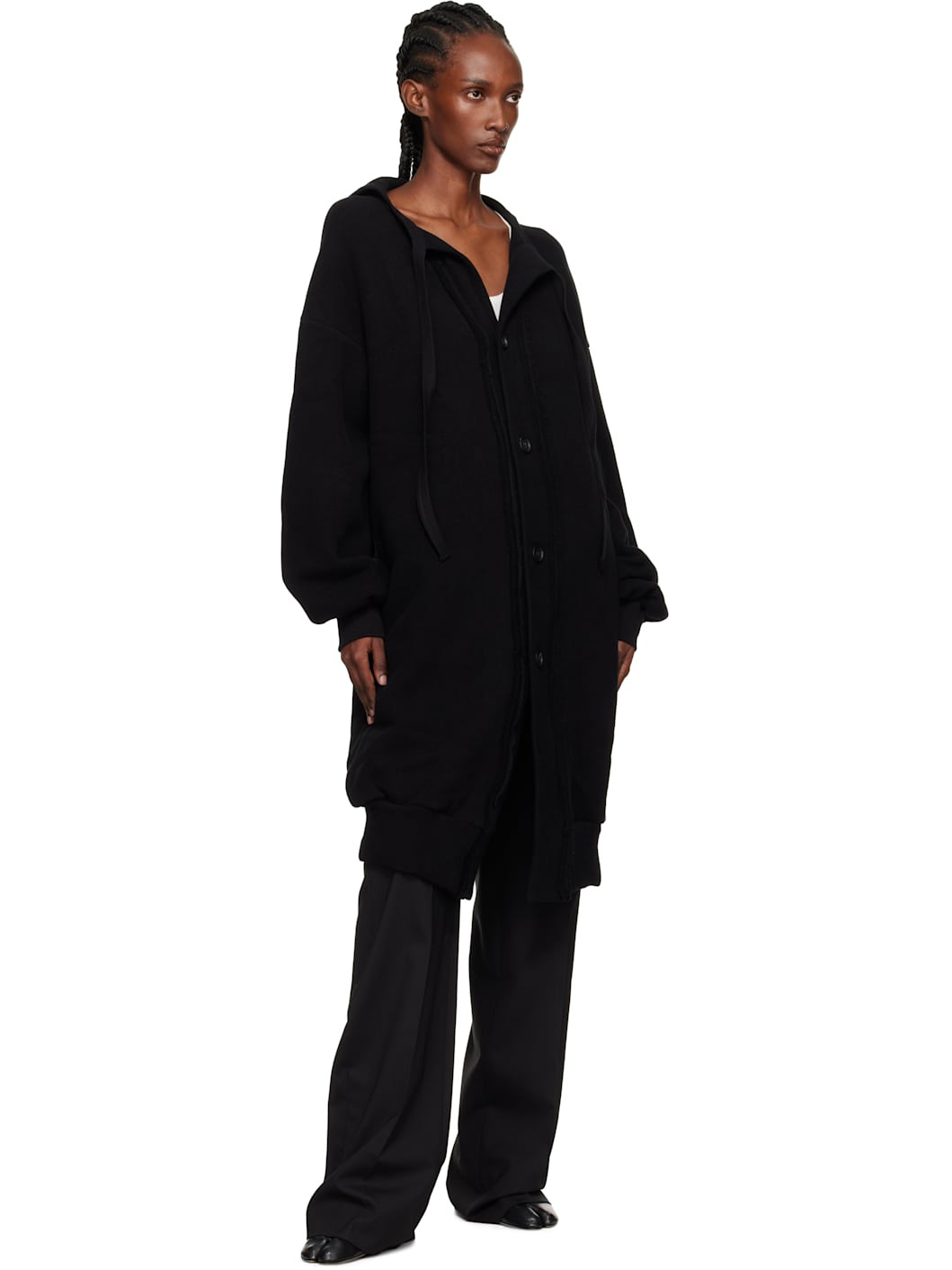 Black Jersey Twill Button D Cardigan - 4