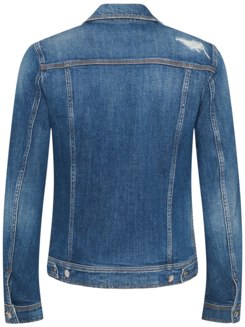 Distressed stretch cotton denim jacket - 4