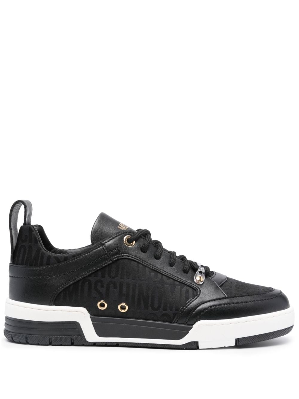 logo-jacquard leather sneakers - 1