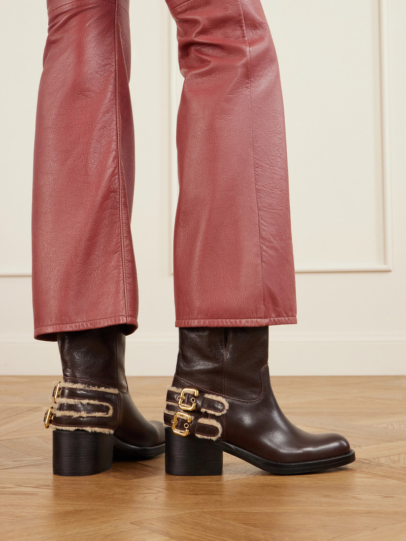 Chloé Dakota Buckled Shearling-trimmed Leather Ankle Boots outlook