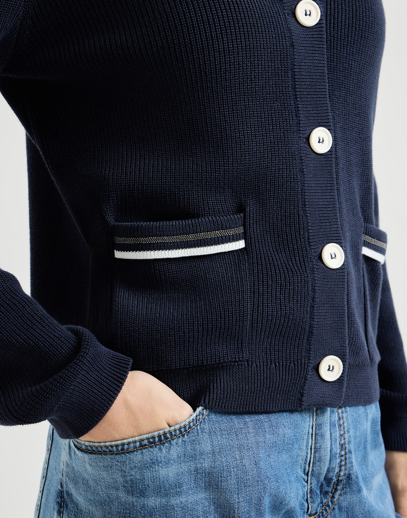 Cotton ribbed cardigan with shiny pocket details 4