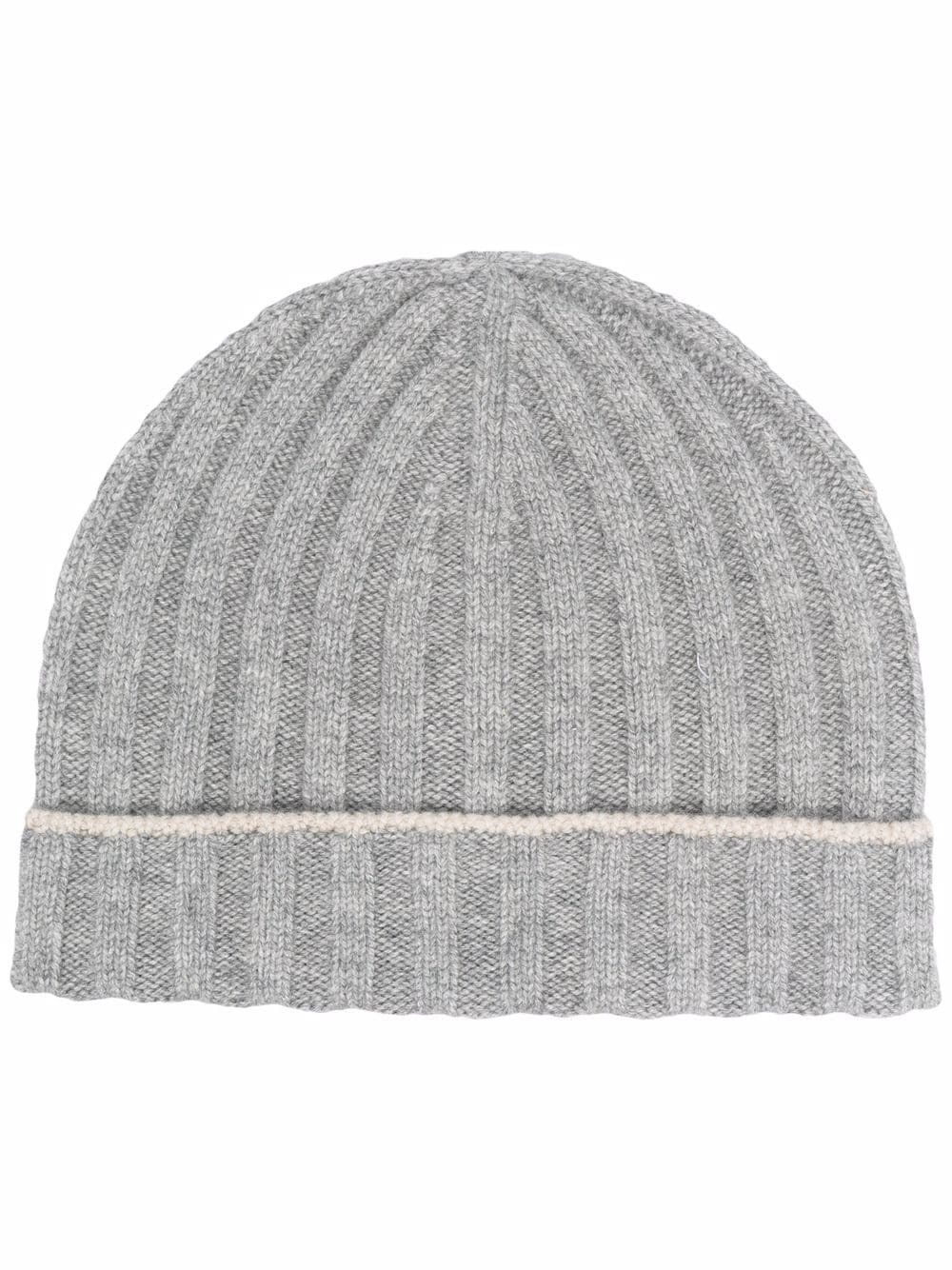 ribbed knit cashmere beanie - 1