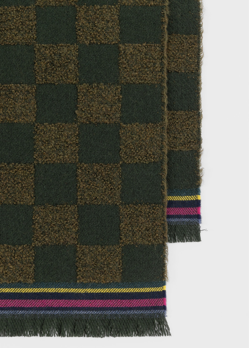 Khaki Wool-Blend 'Checkerboard' Scarf 3
