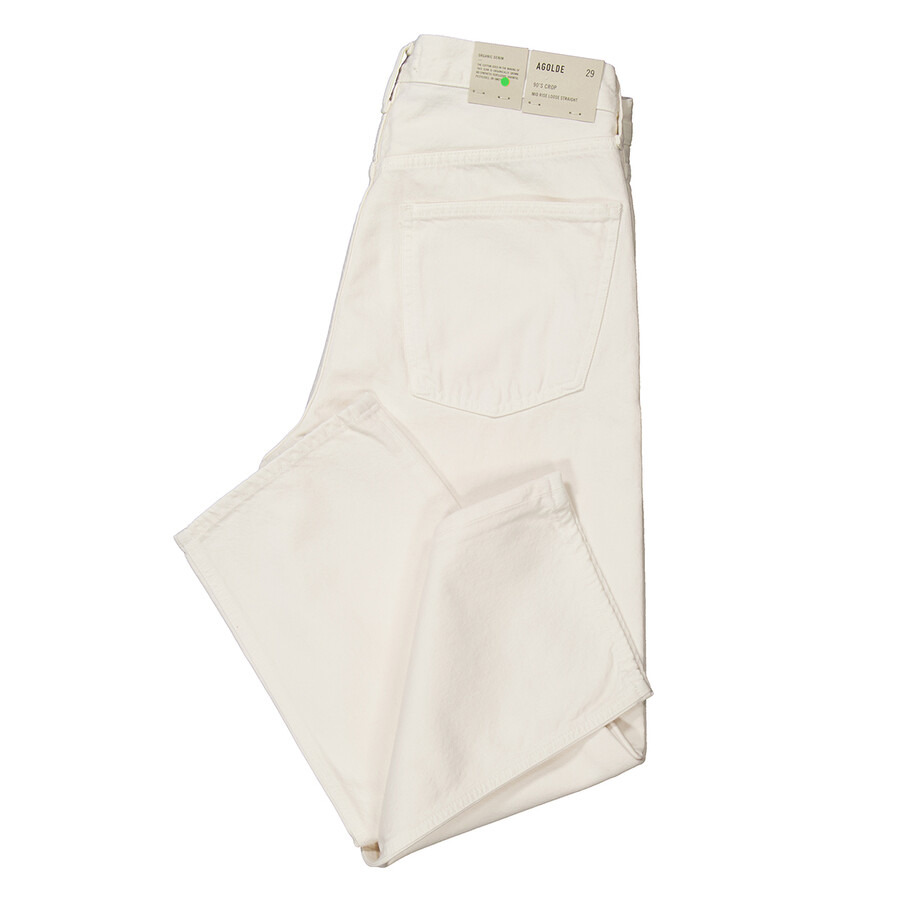 Agolde Ladies White 90S Crop Mid Rise Straight Jeans - 7