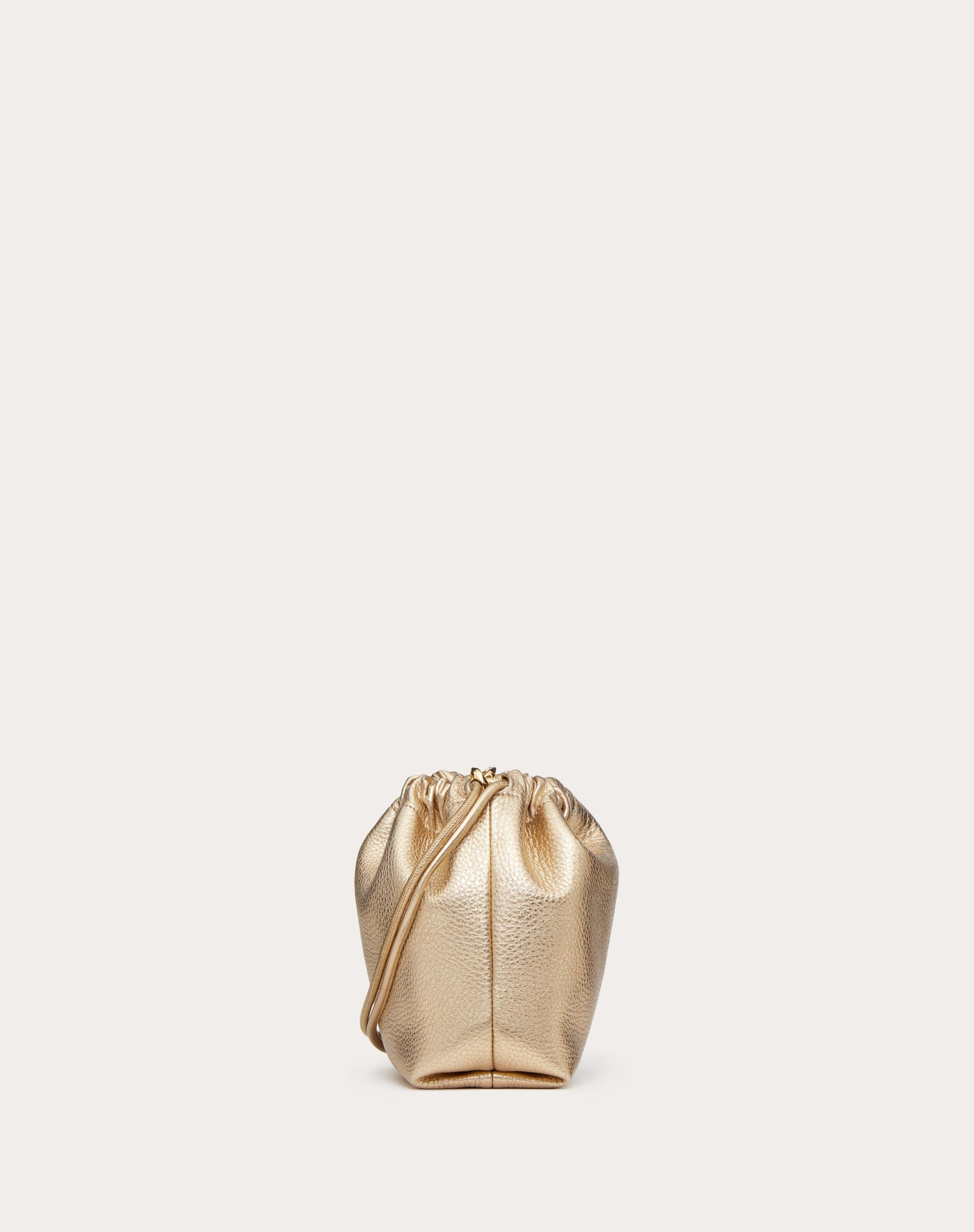 VLOGO POUF METALLIC LEATHER MINI BUCKET BAG - 4