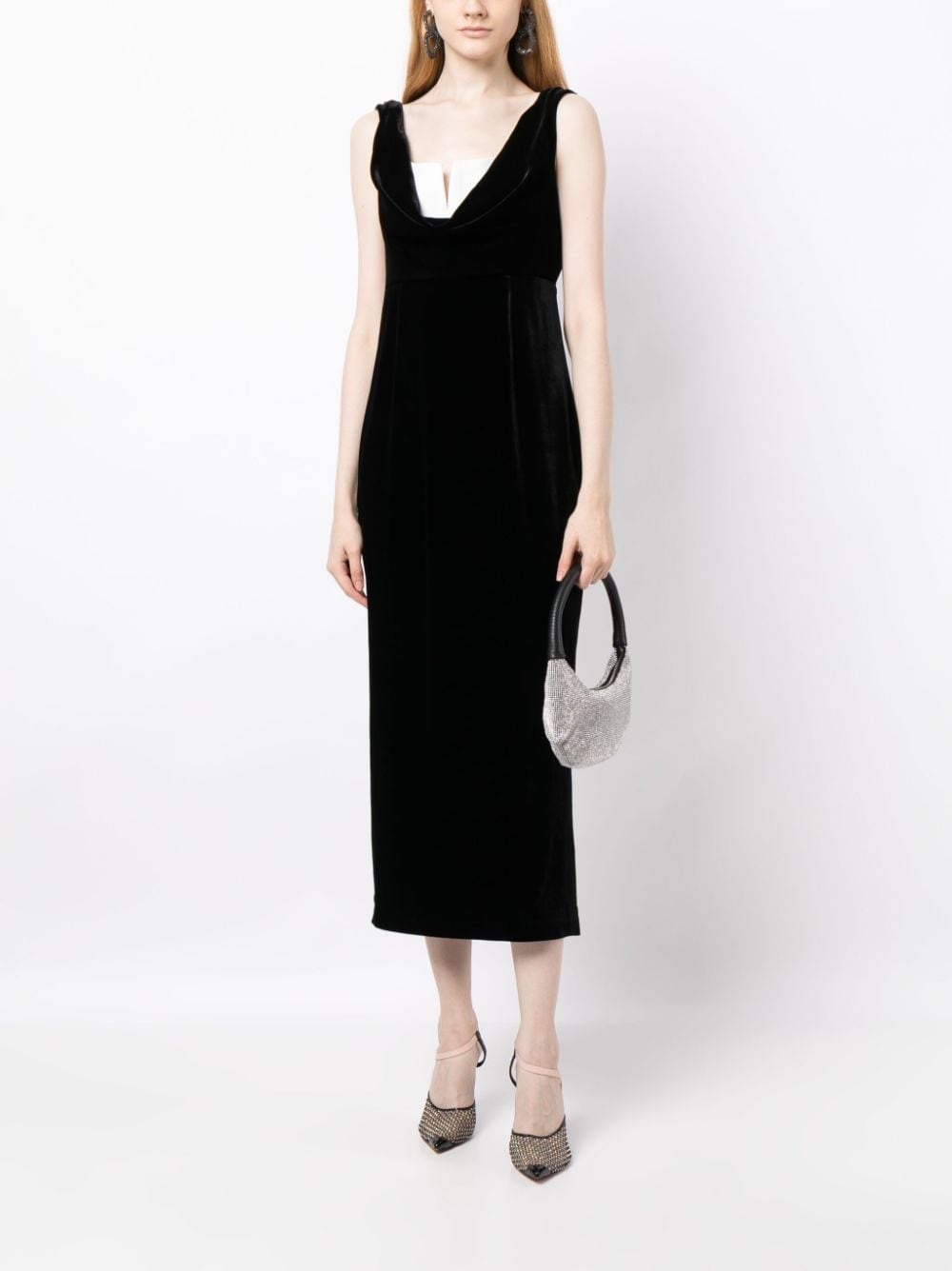 cowl-neck velvet-effect midi dress - 2