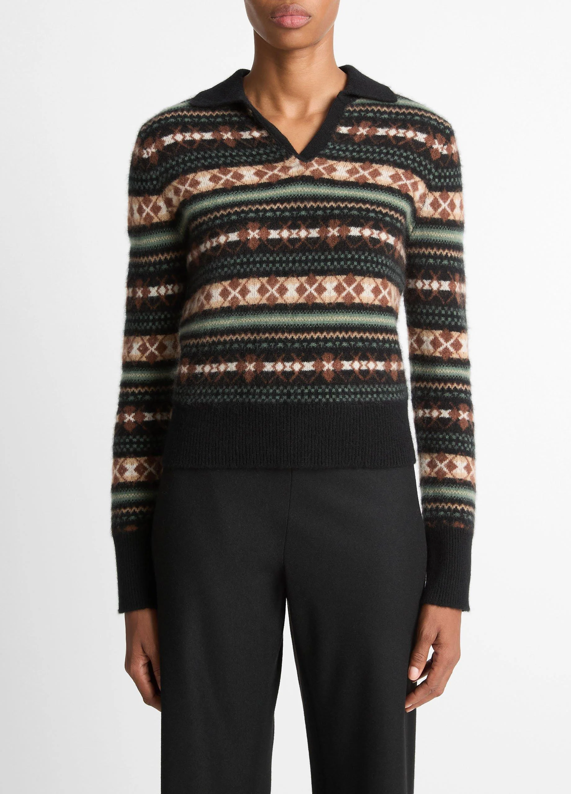 Fair Isle Cashmere Polo Sweater - 1