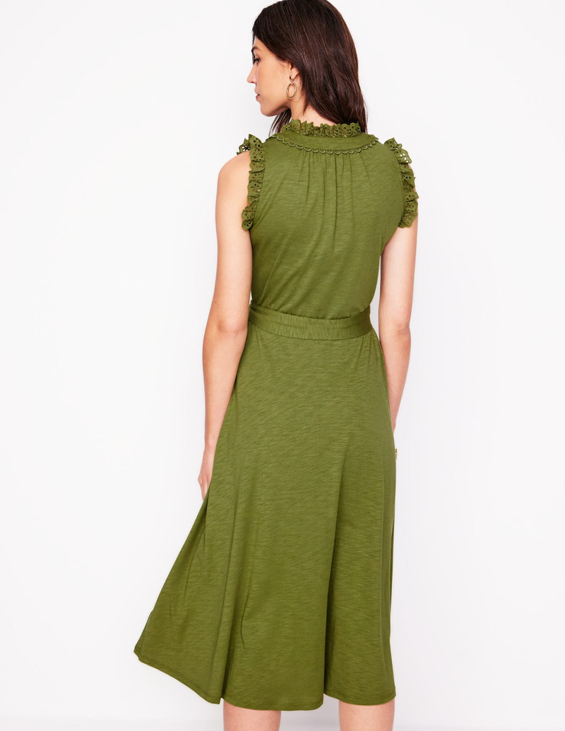Aria Broderie Trim Midi Dress-Deep Olive 4