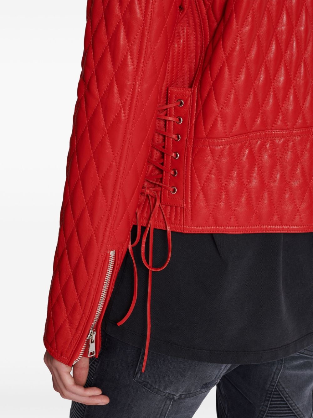 quilted leather biker jacket - 6