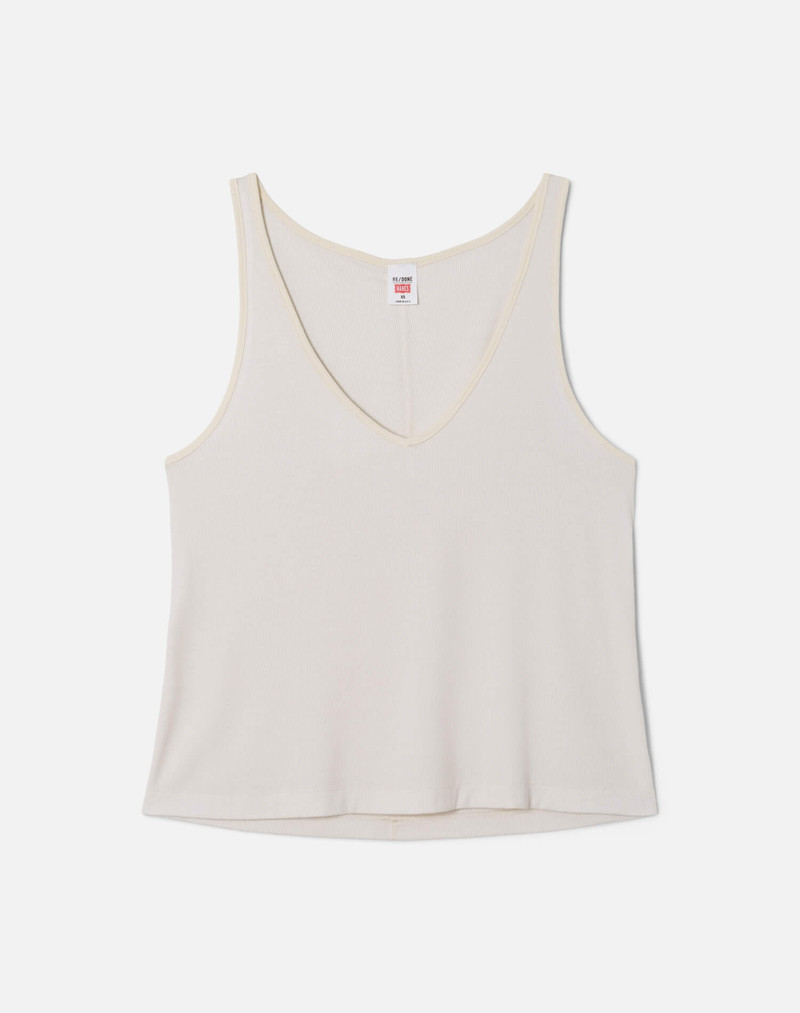 Hanes Slim V Neck Tank - Vintage White 1