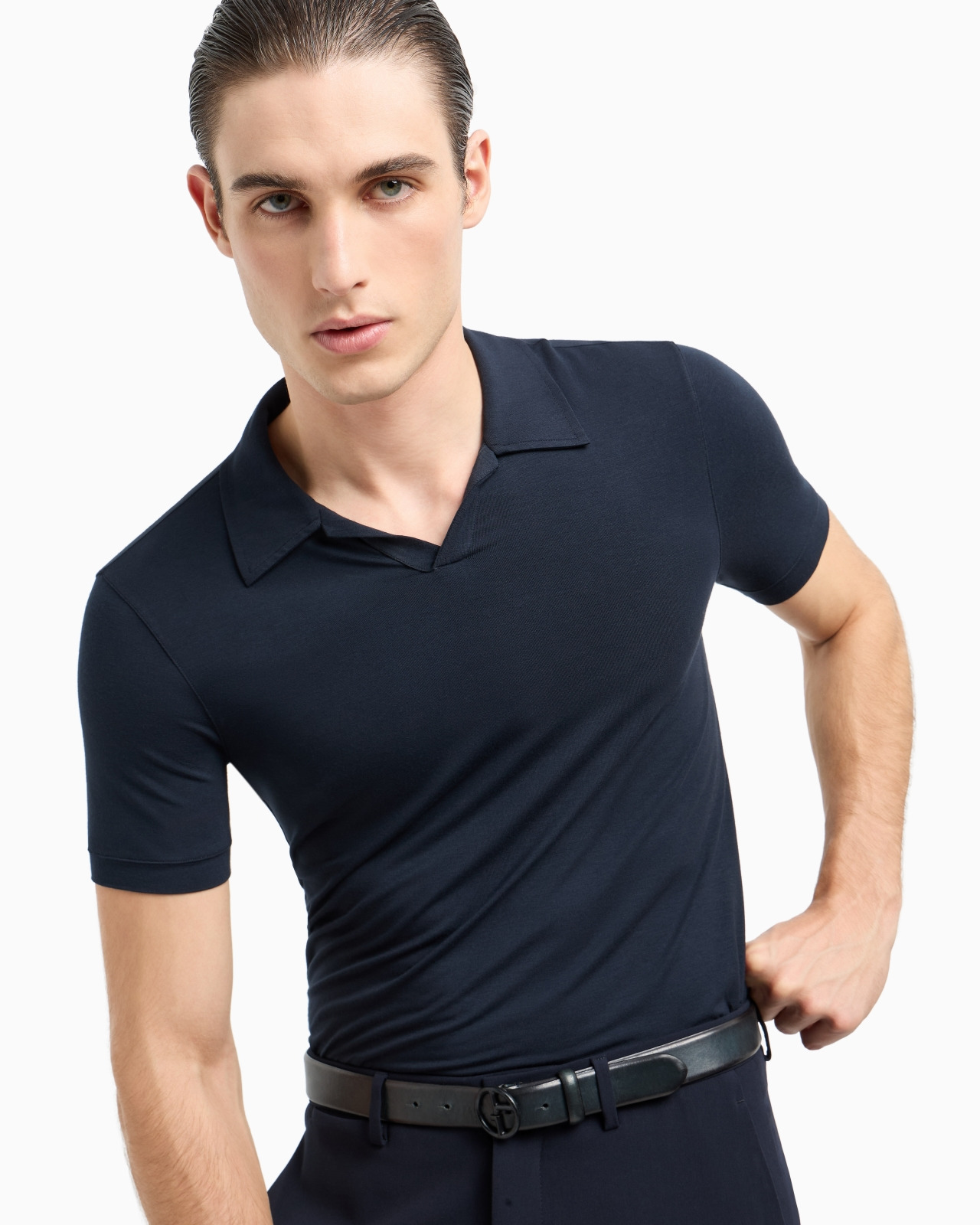 Stretch viscose jersey short-sleeved polo shirt - 6