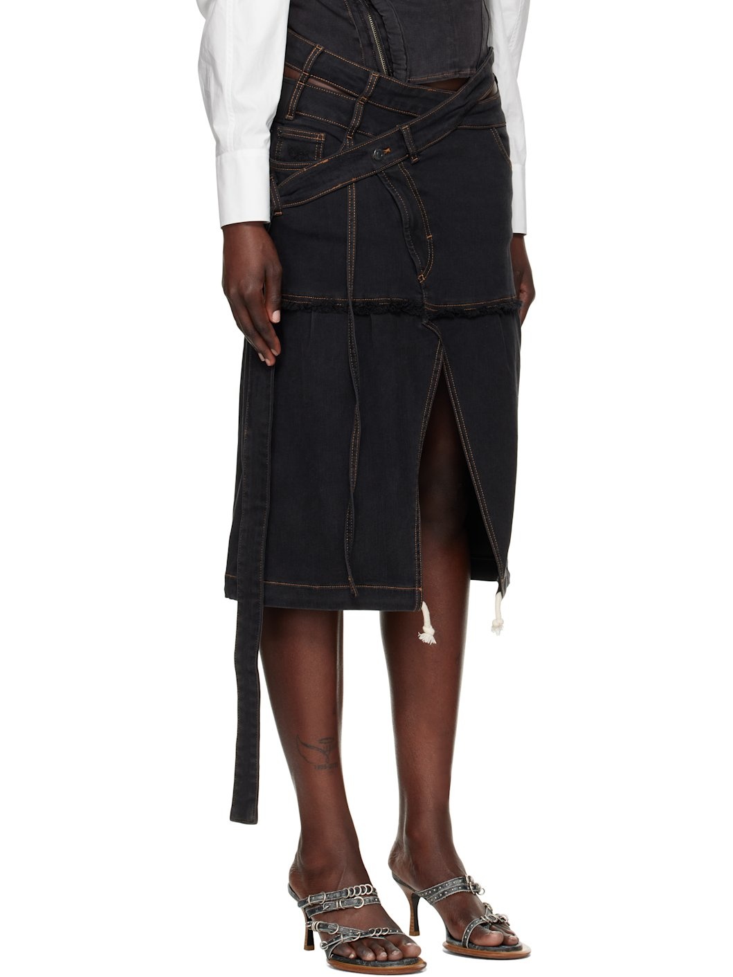 Gray Signature Wrap Denim Midi Skirt - 2