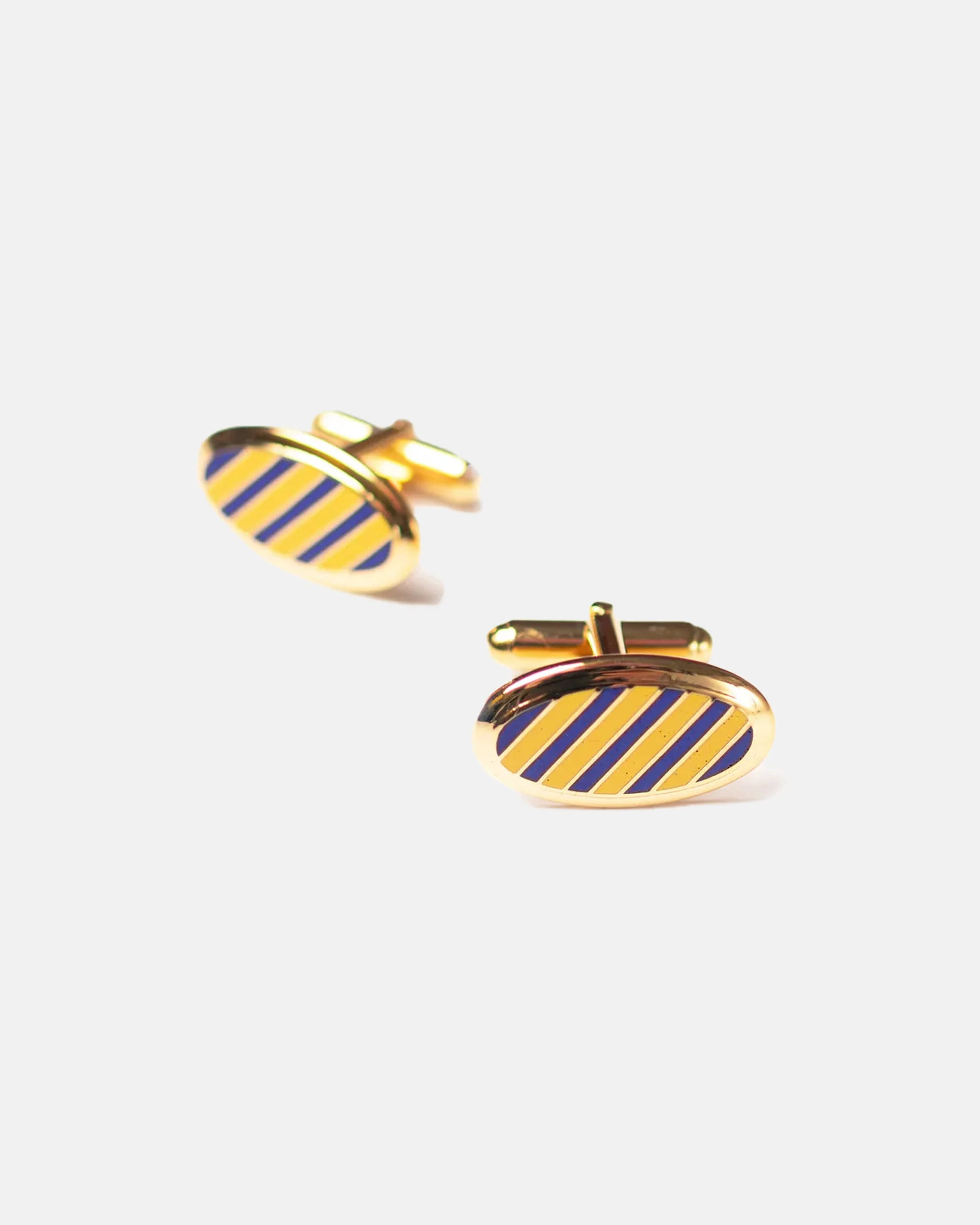 MADE-IN-USA NAVY & YELLOW ENAMEL REPP STRIPE CUFFLINKS - 1