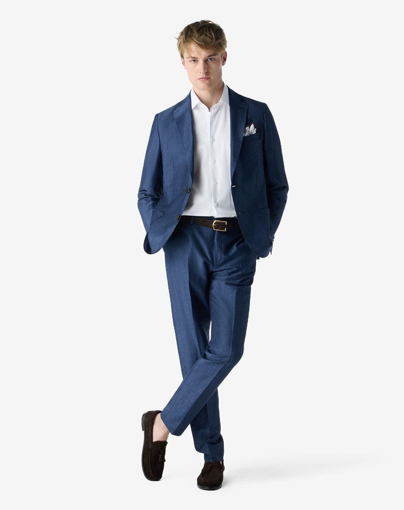 CORNELIANI Blue wool and chambray linen suit outlook
