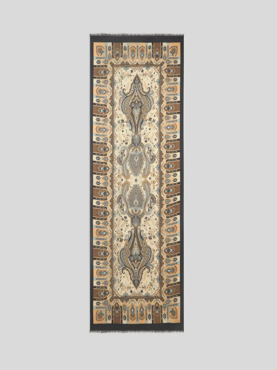 WOOL AND SILK SCARF WITH PAISLEY MOTIF AND FLORAL DETAILS - 1
