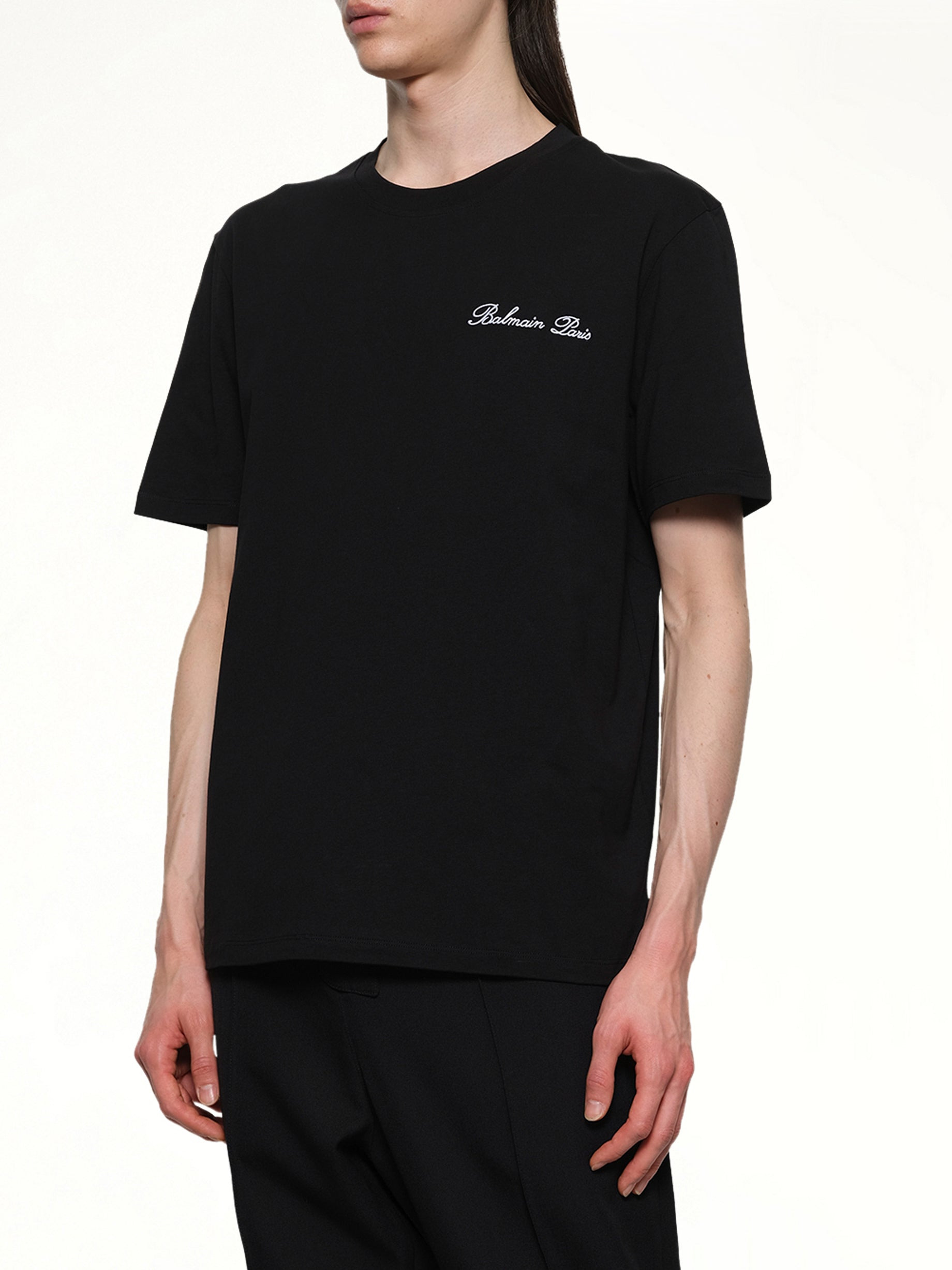 Balmain Signature Embroidered T-Shirt in Black/White - 6