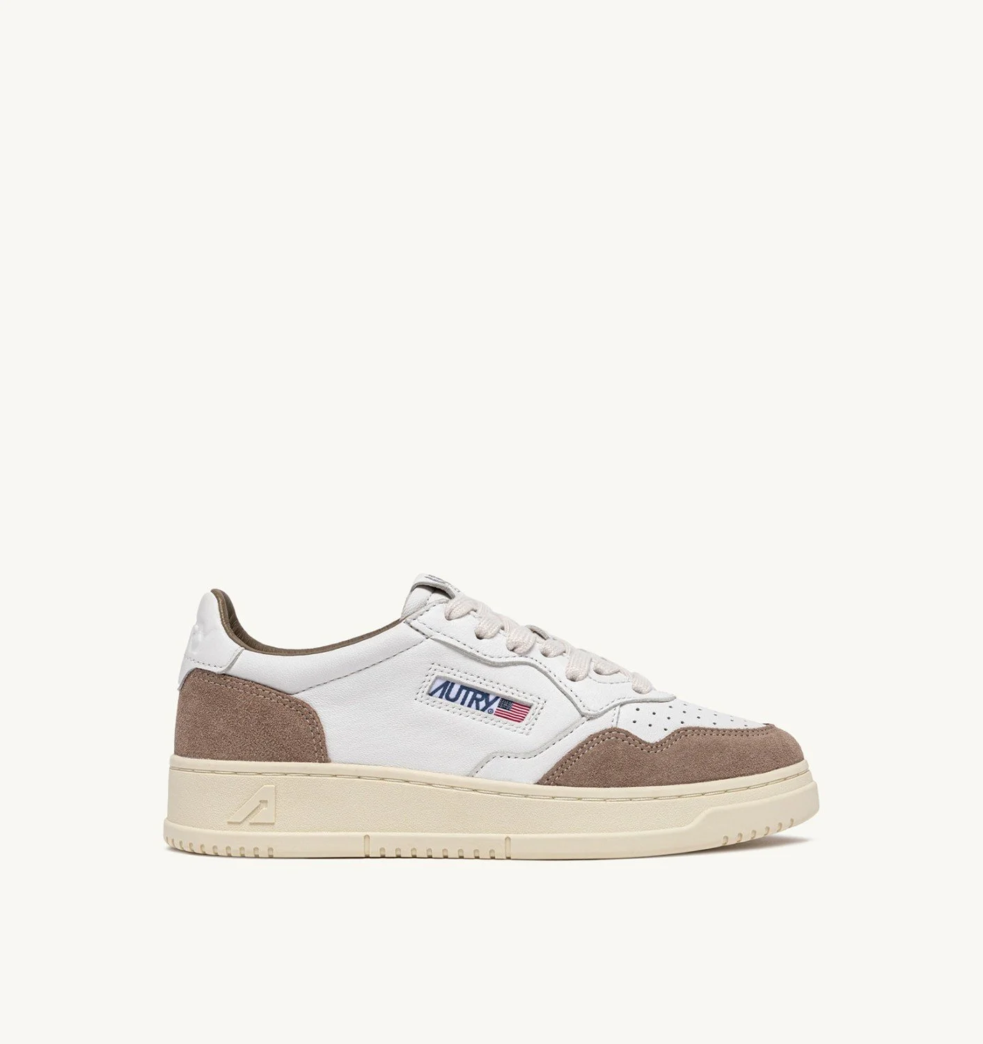 MEDALIST LOW SNEAKERS IN WHITE LEATHER AND TOBACCO SUEDE - 1