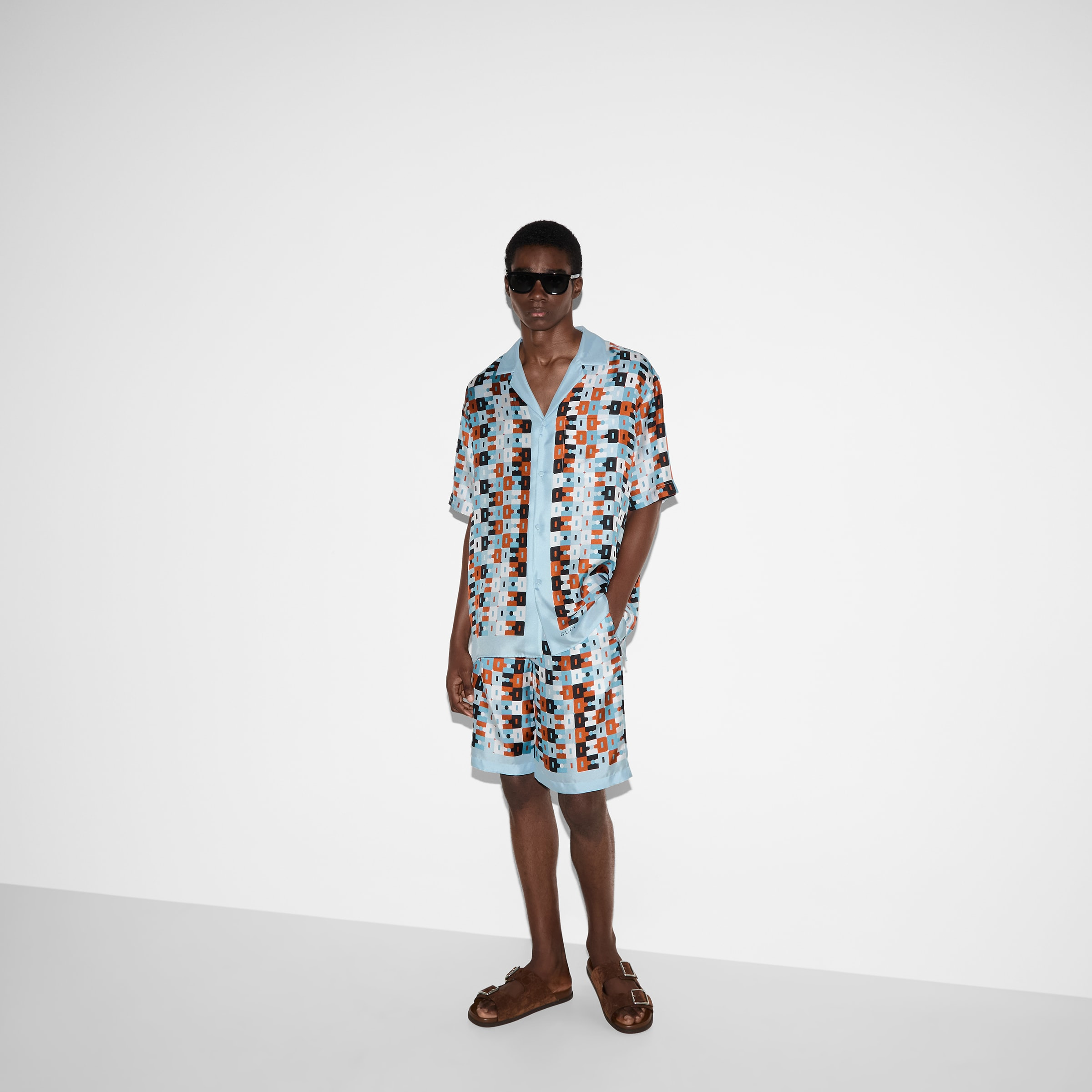 Printed silk twill shorts - 6