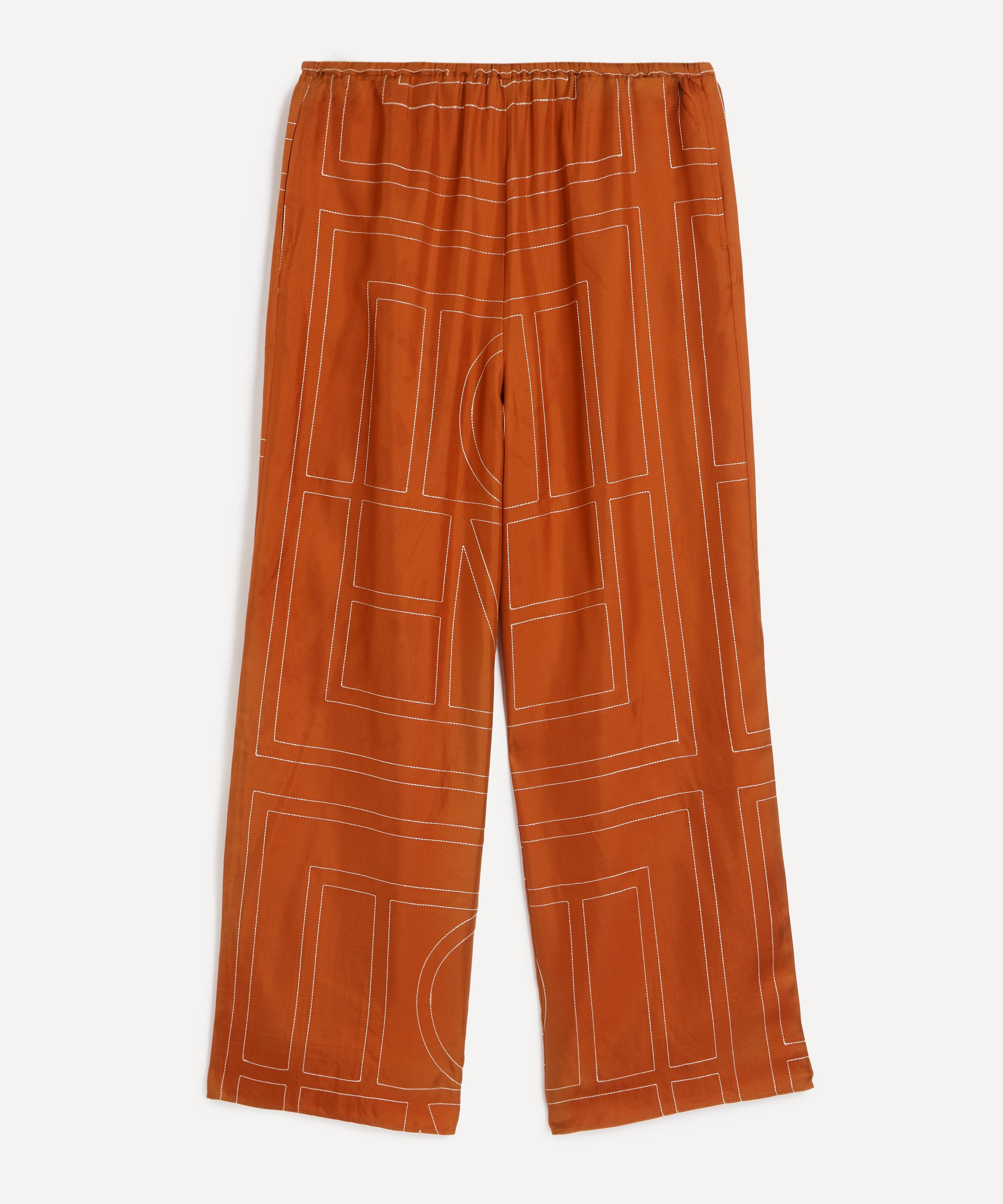 Terracotta Monogram Silk Pyjama Bottoms - 1