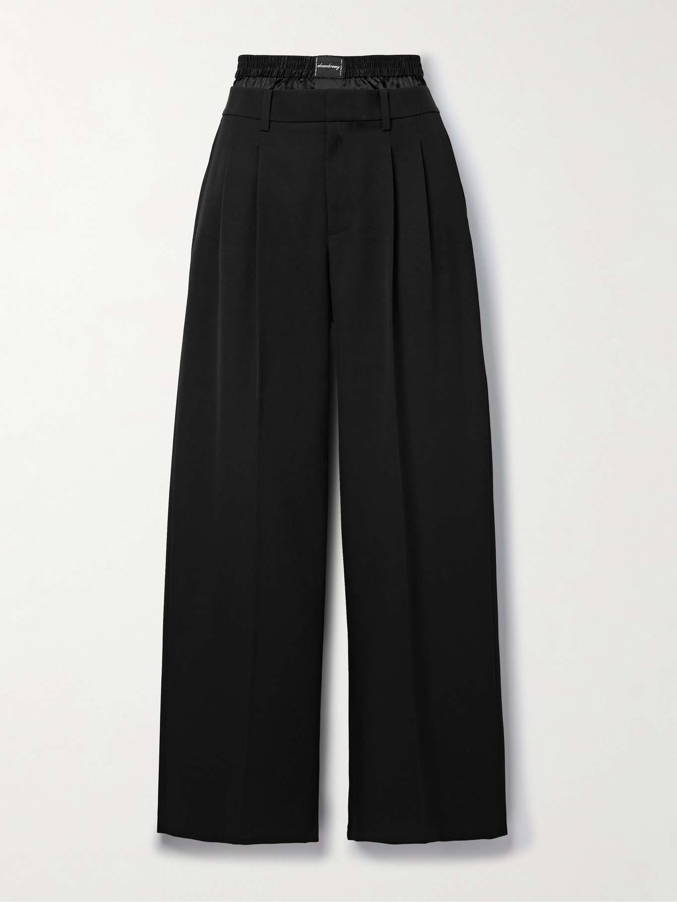 Layered satin-trimmed wool-twill wide-leg pants - 1