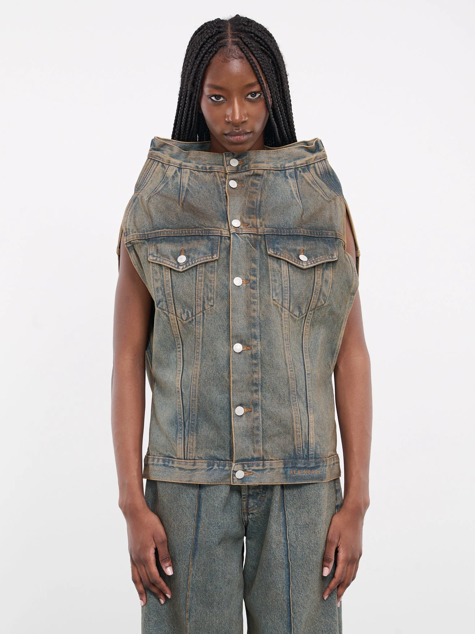 Denim Wide Neck Vest - 1