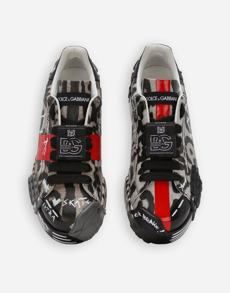 Printed calfskin Portofino sneakers with lettering 4