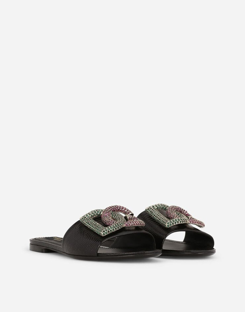 Iguana-print calfskin sliders with rhinestone-detailed DG logo 2