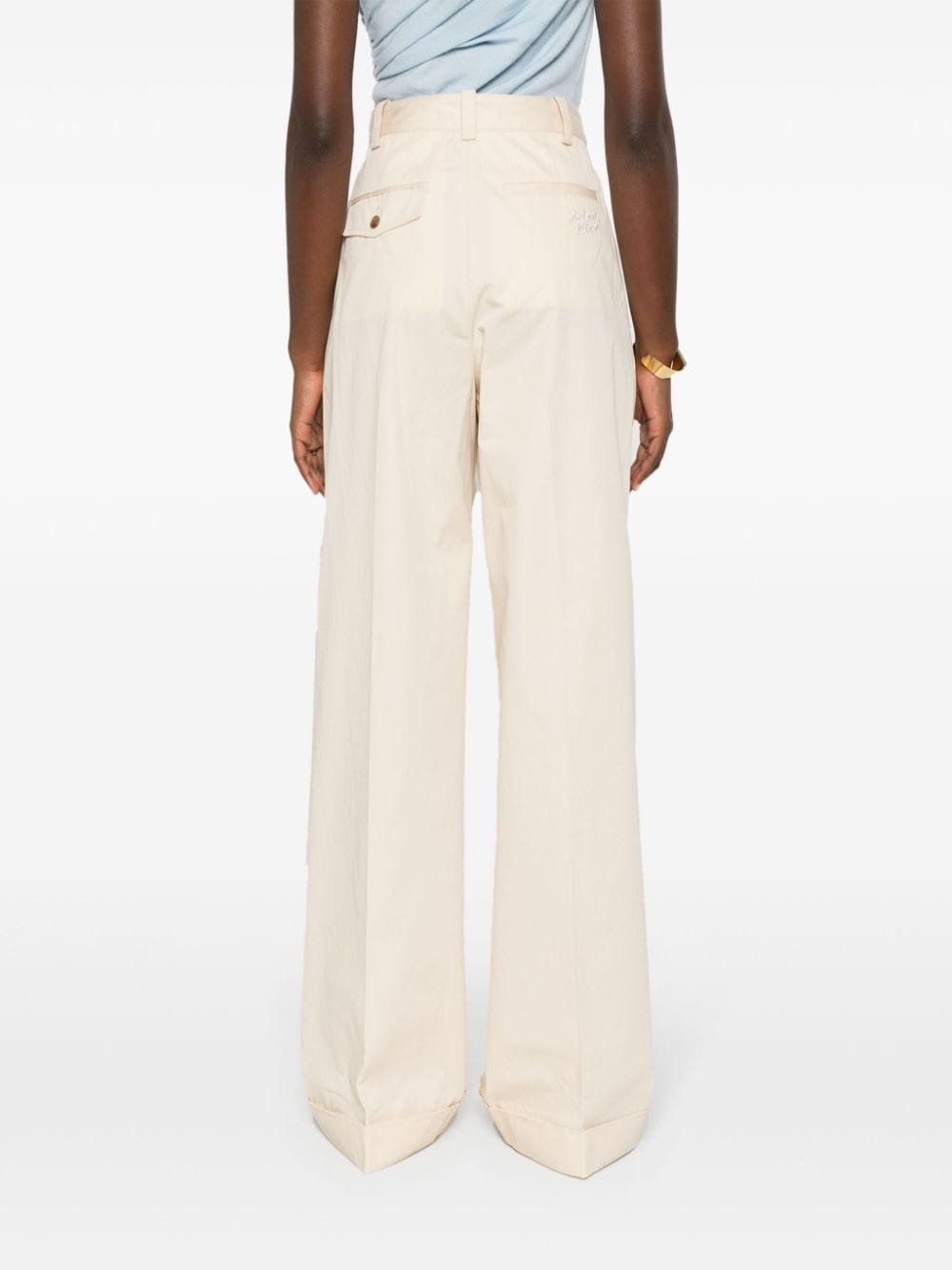 logo-embroidered pleated straight trousers - 4