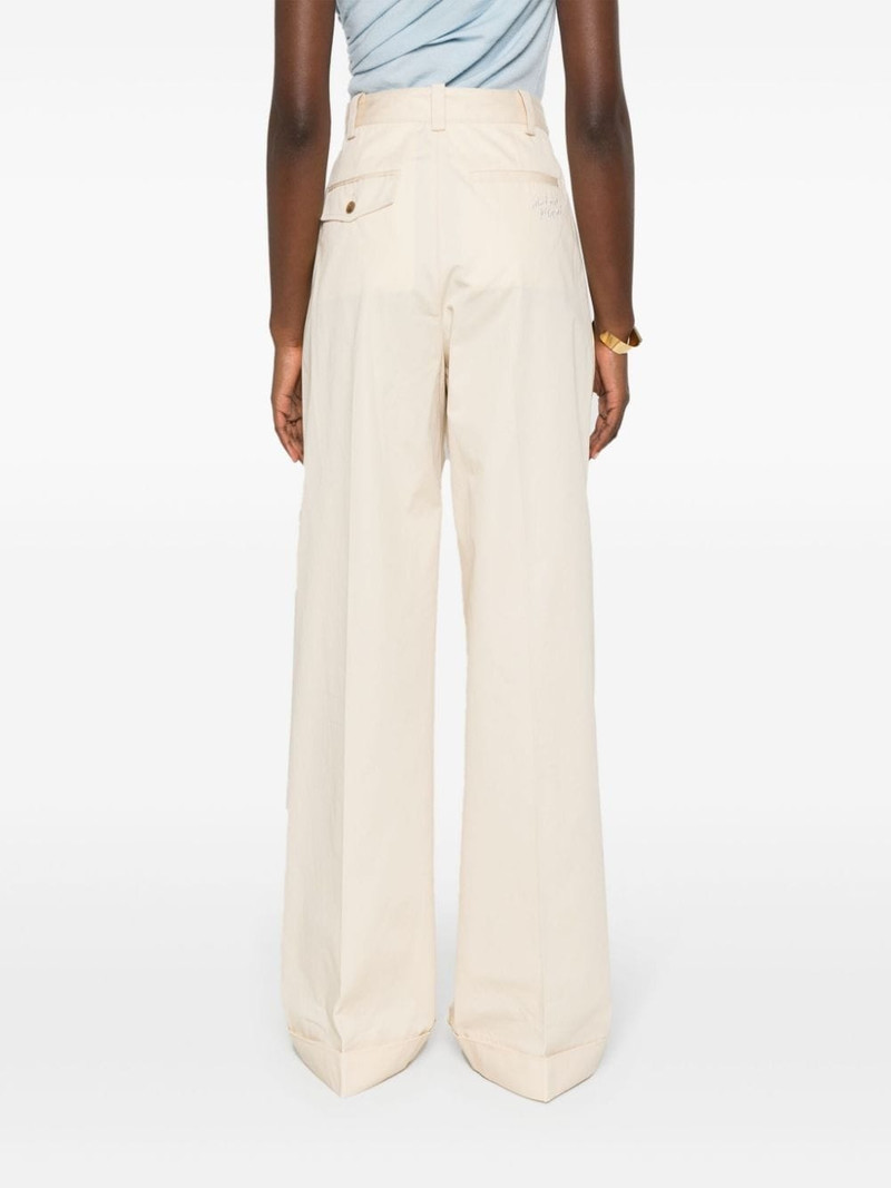 logo-embroidered pleated straight trousers 4