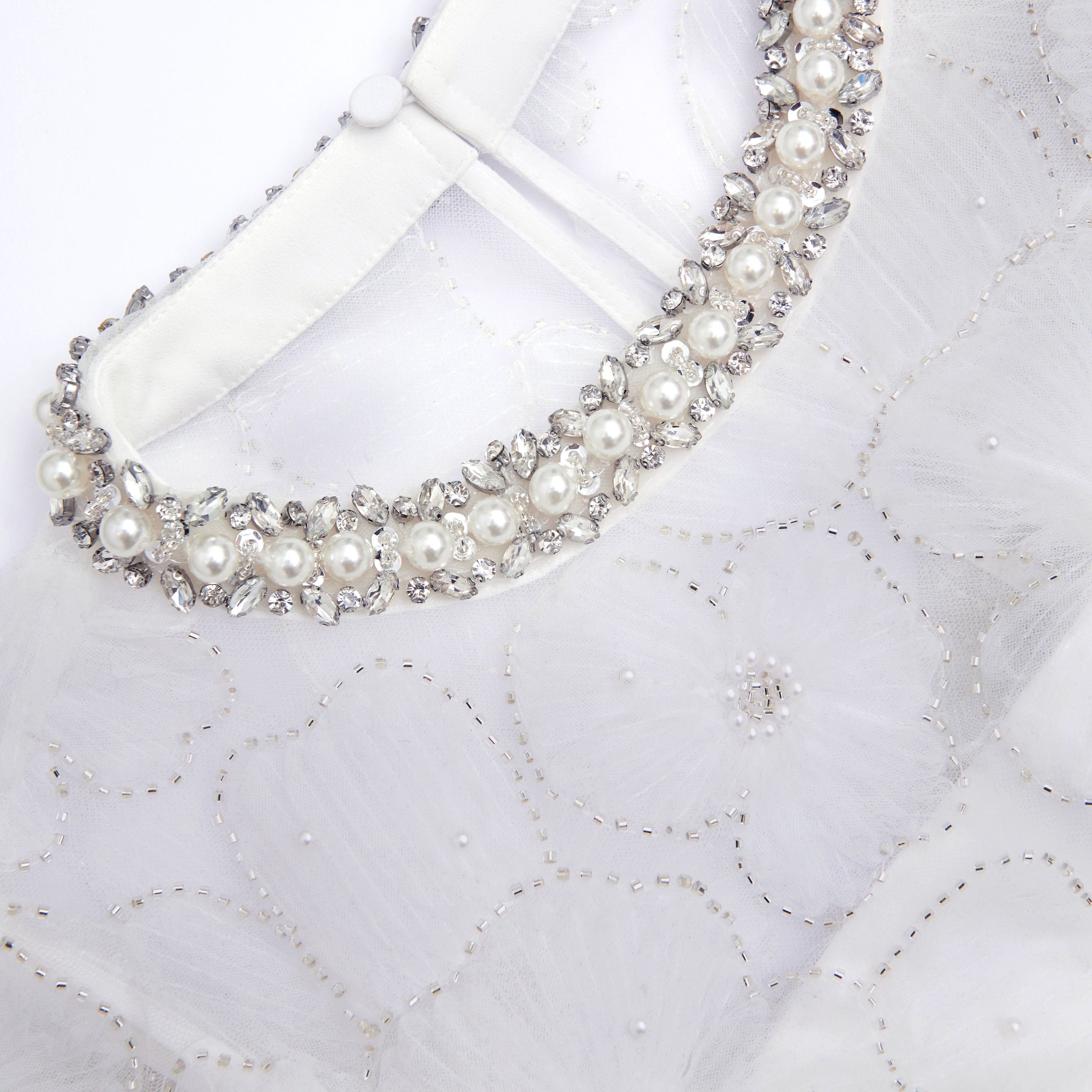 White Embellished Tulle Tiered Midi Dress - 5