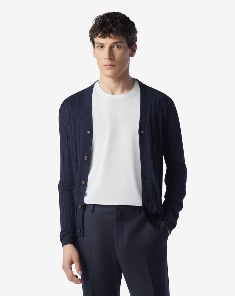 CORNELIANI Navy blue ultra fine wool cardigan outlook