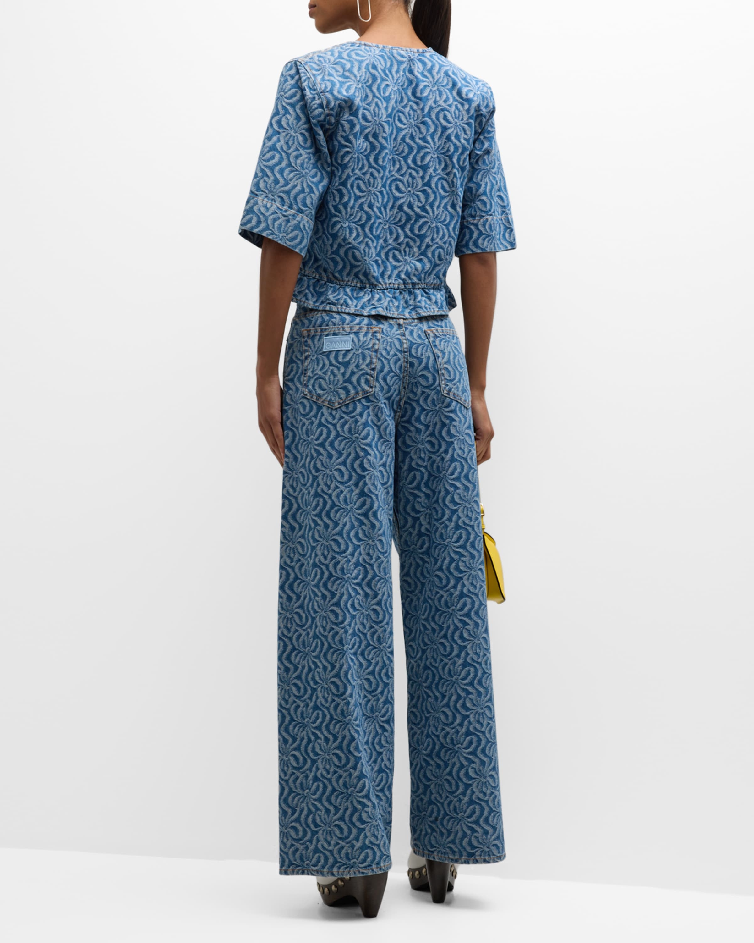 GANNI　Jacquard Denim Wide Pants Ganni Wide-Leg Jacquard Denim Pants | Neiman Marcus