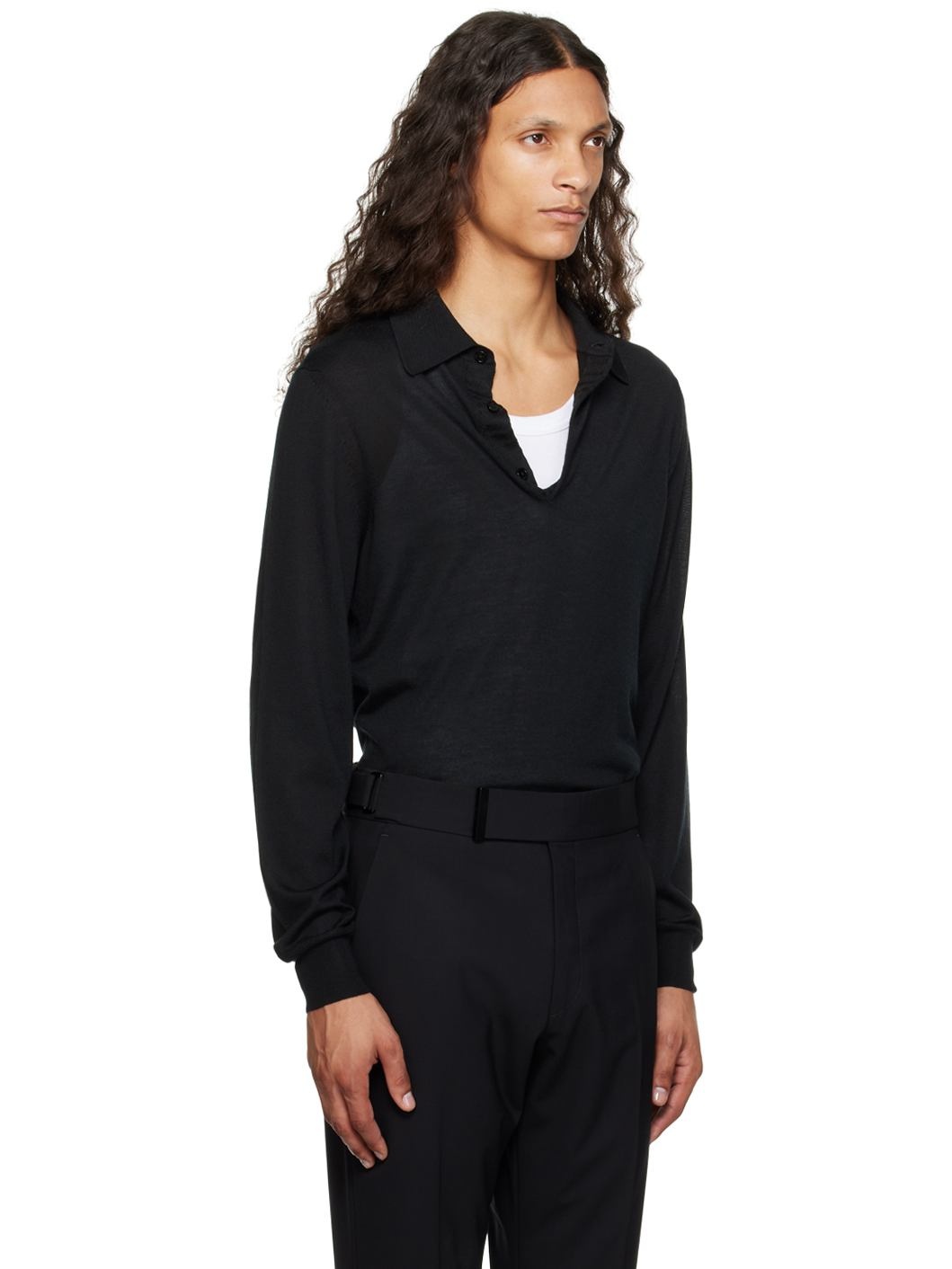 Black Fine Gauge Polo - 2