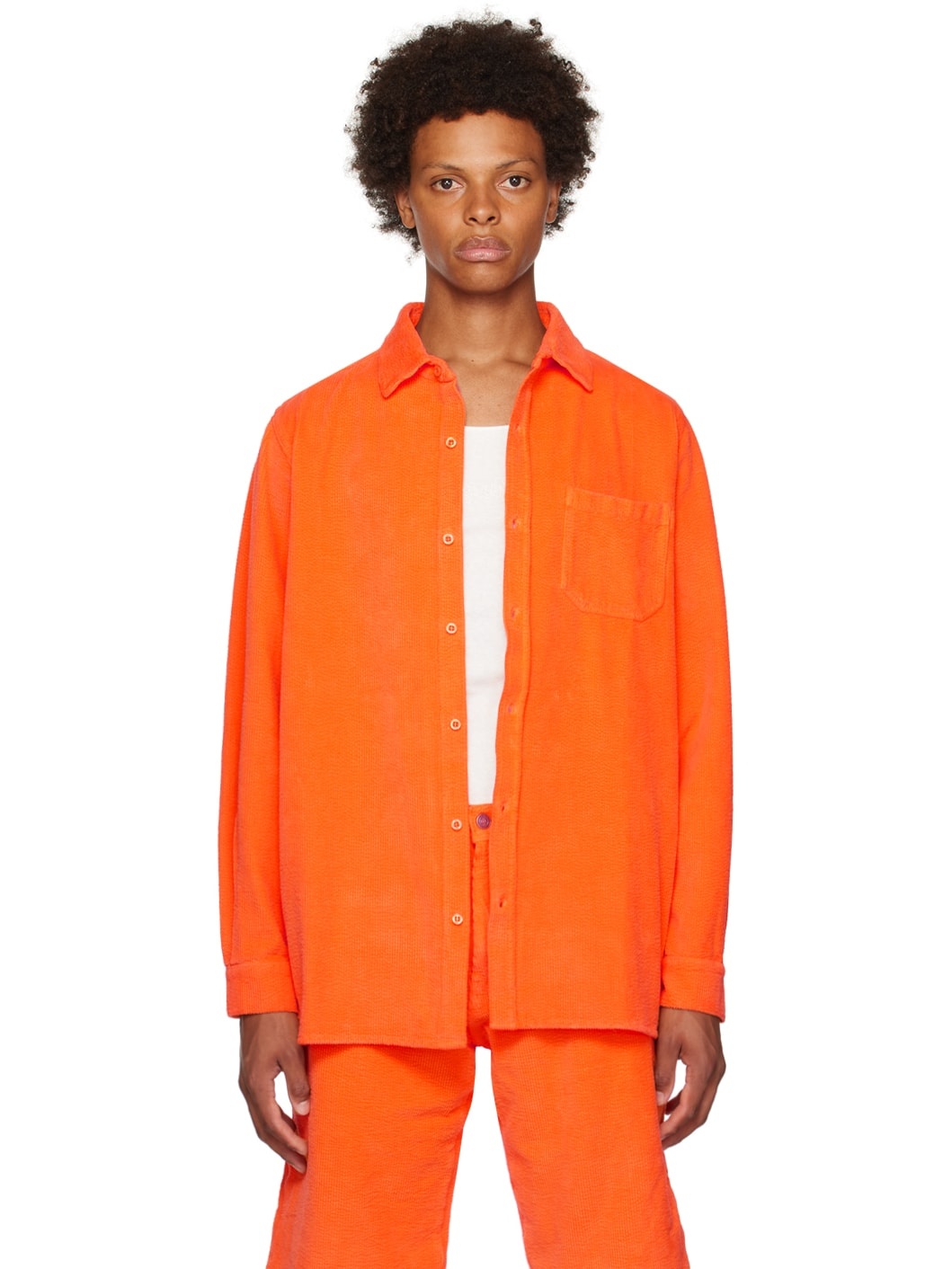 Orange Spread Collar Shirt - 1