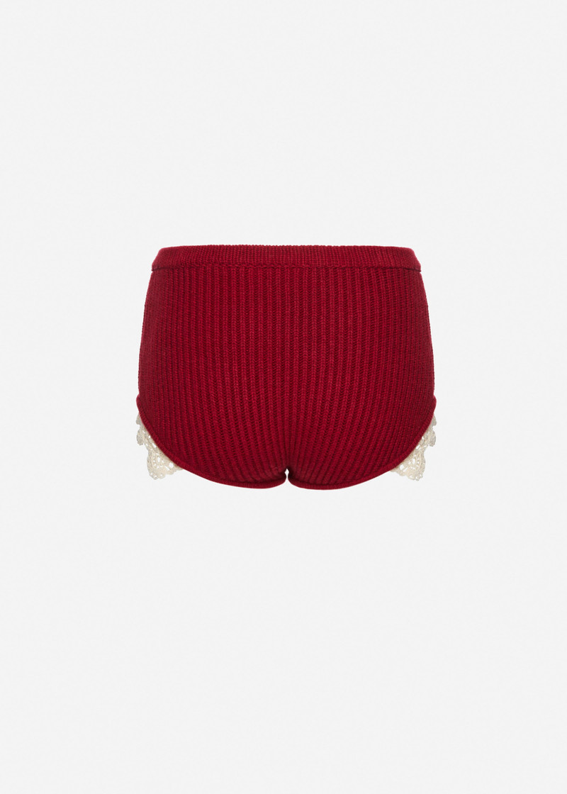 Cashmere crochet-trim shorts in red 2