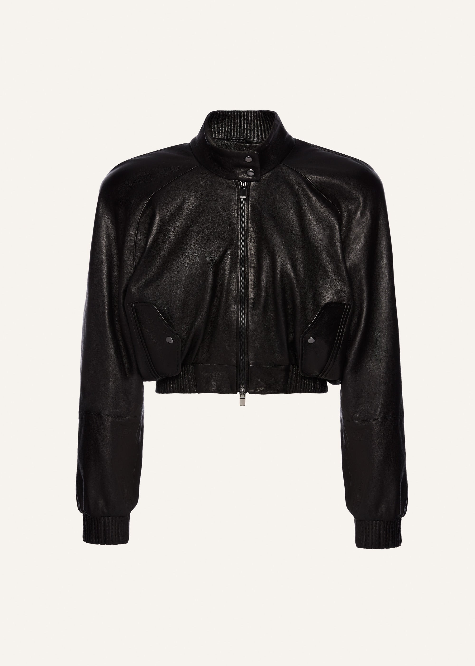 Cropped leather bomber jacket in black - 1