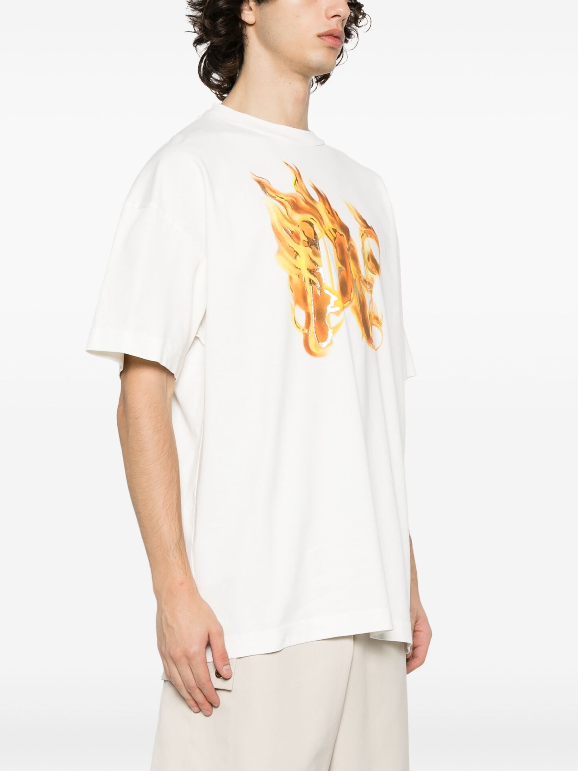 White Burning-print cotton T-shirt - 3