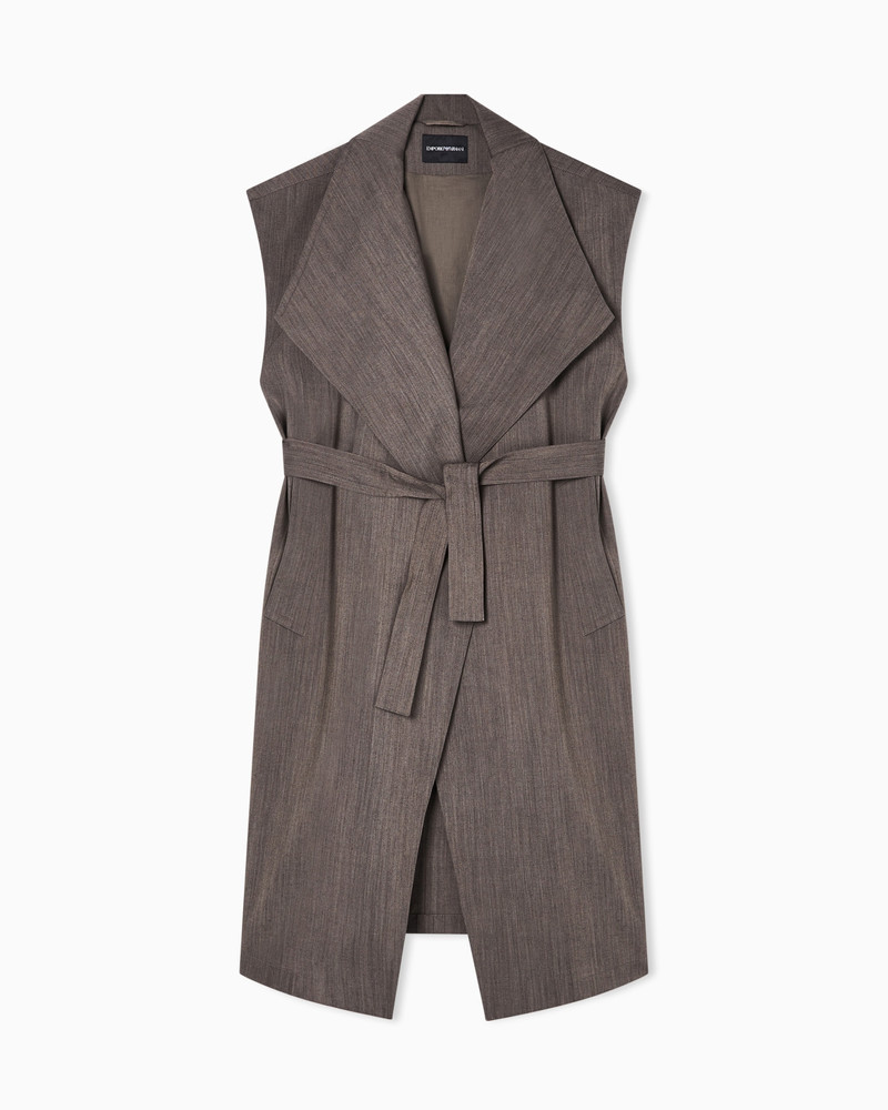 SLEEVELESS, LIGHT WOOL OVERCOAT WITH BELT 1