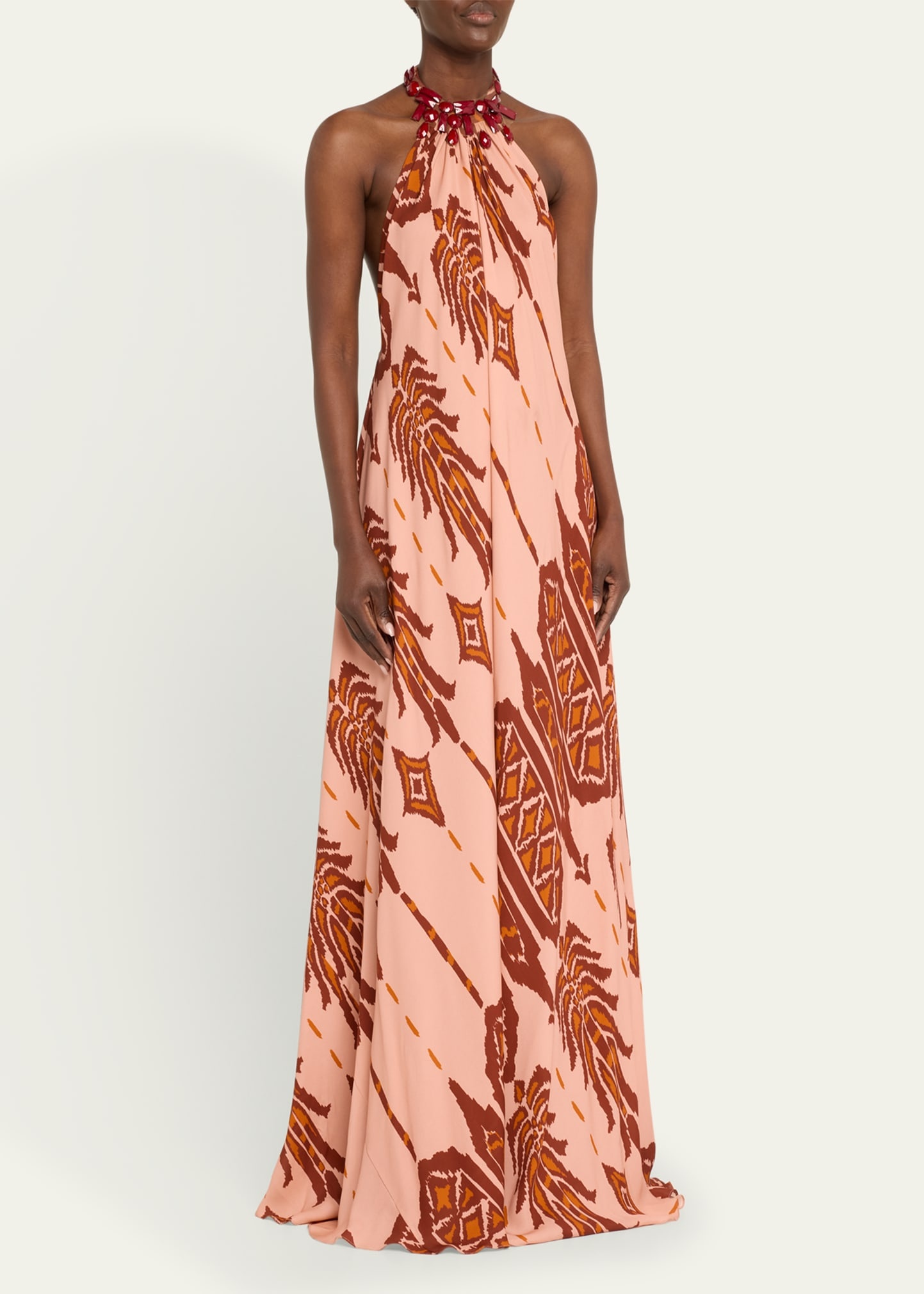 Mohican Song Embellished Halter Silk Maxi Dress - 4