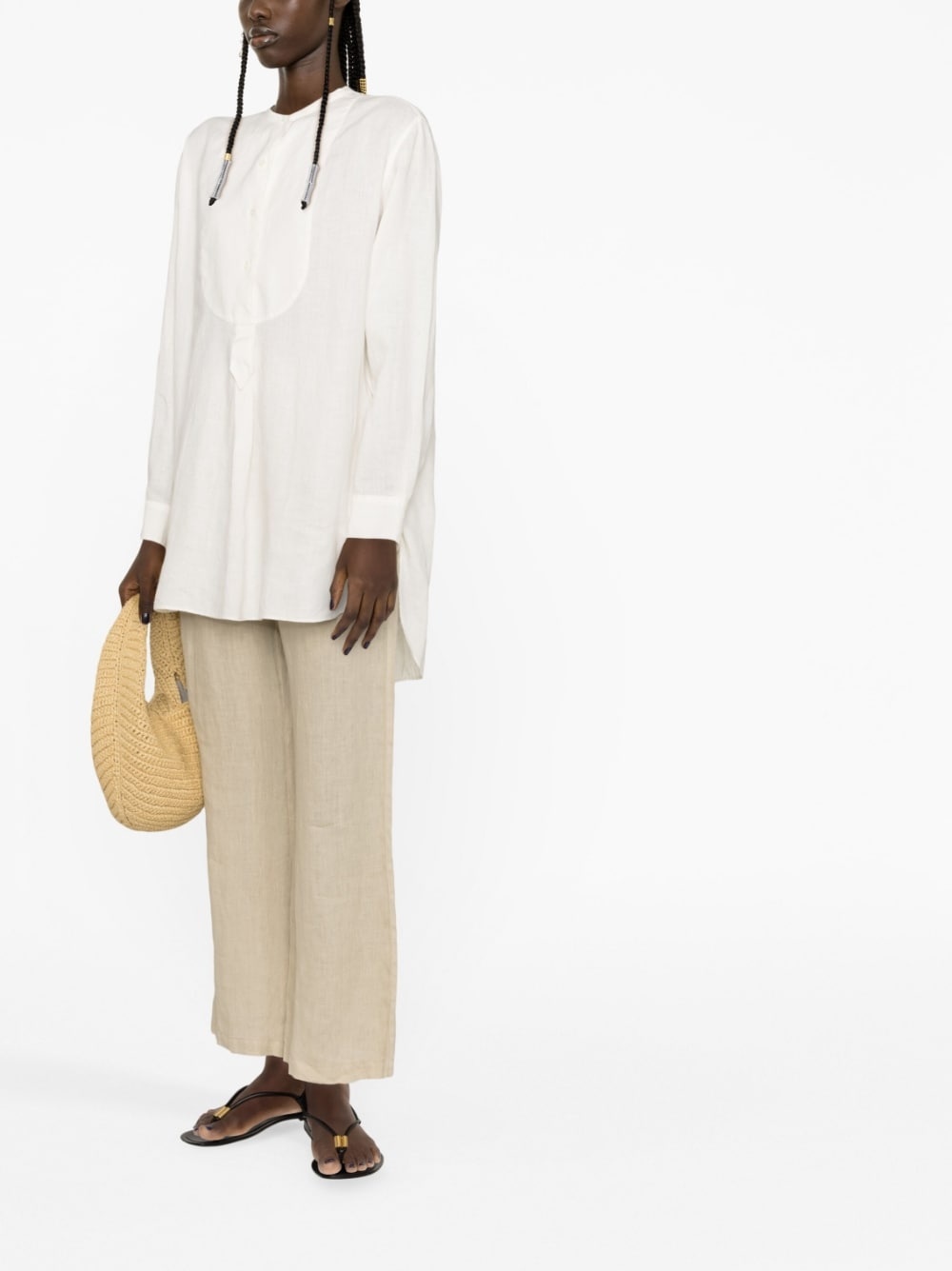 collarless linen bib shirt - 2