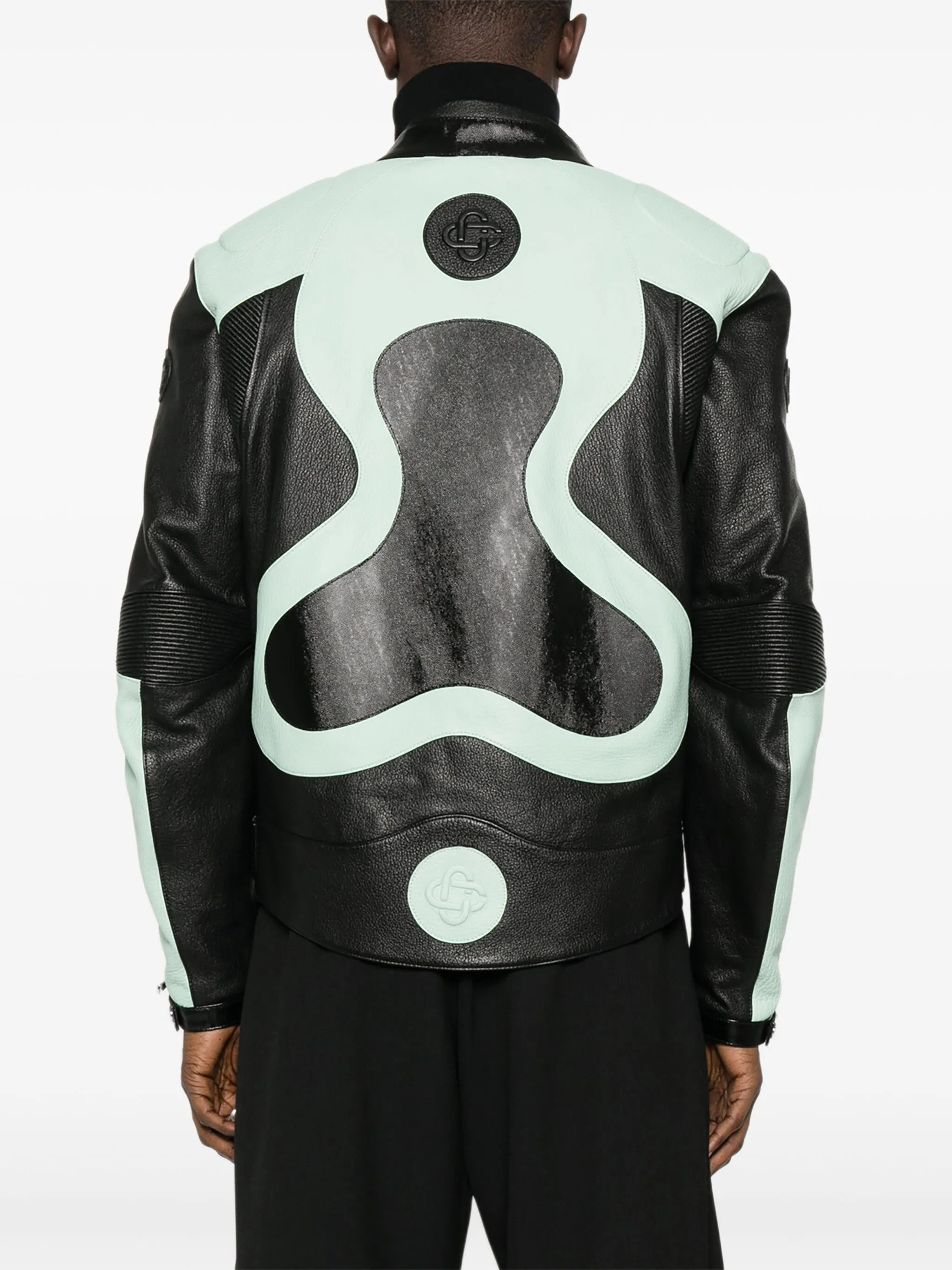 panelled leather jacket - 4