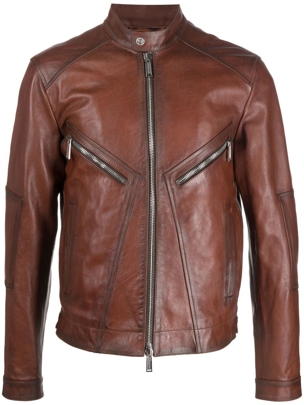 zip-up leather biker jacket - 1