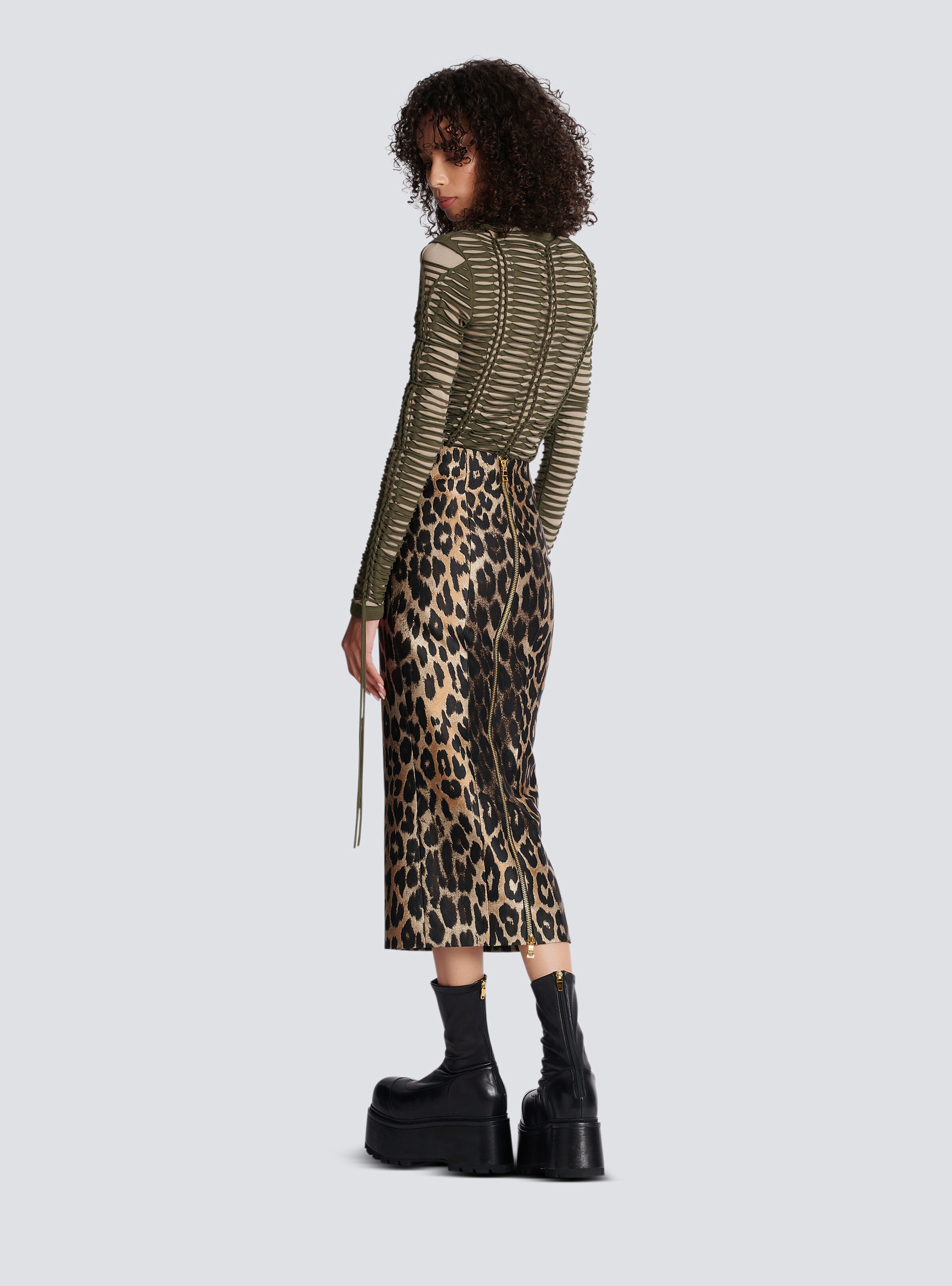 Leopard jacquard pencil skirt - 4