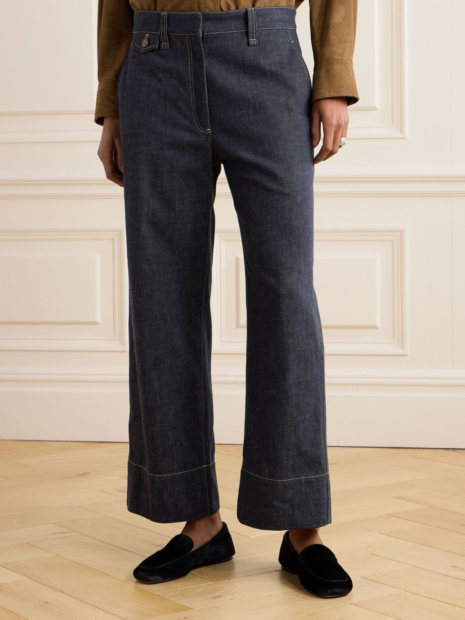 Cropped mid-rise wide-leg jeans Navy - 3