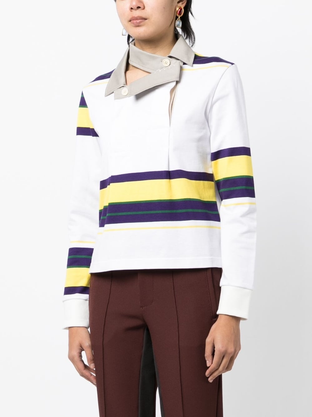 deconstructed collar striped sweatshirt - 3