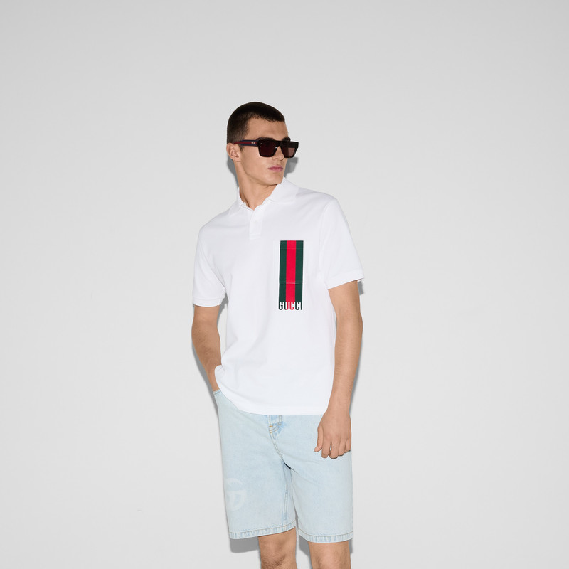 Cotton piquet polo shirt with print 3