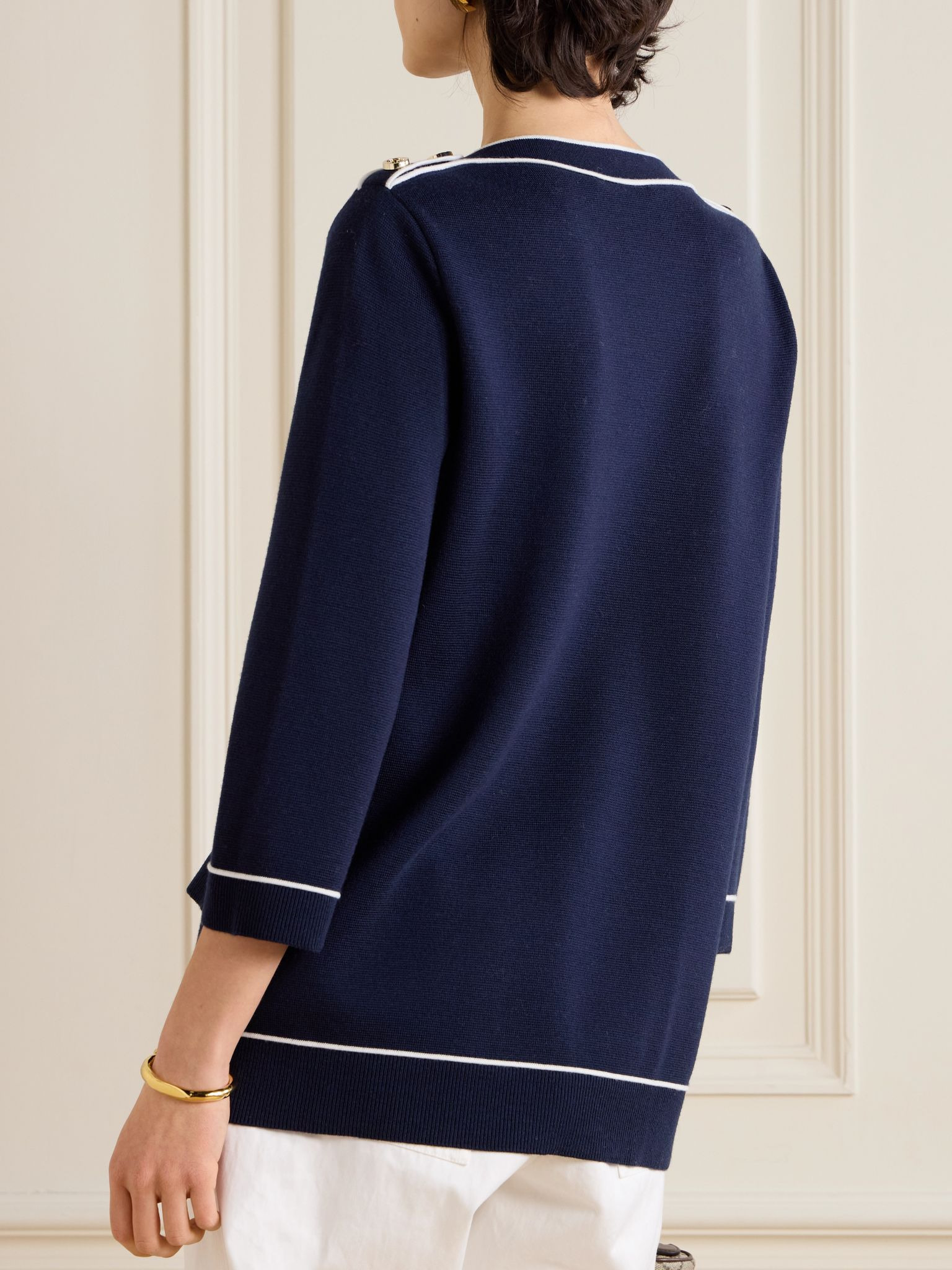 Piped wool sweater Navy - 4