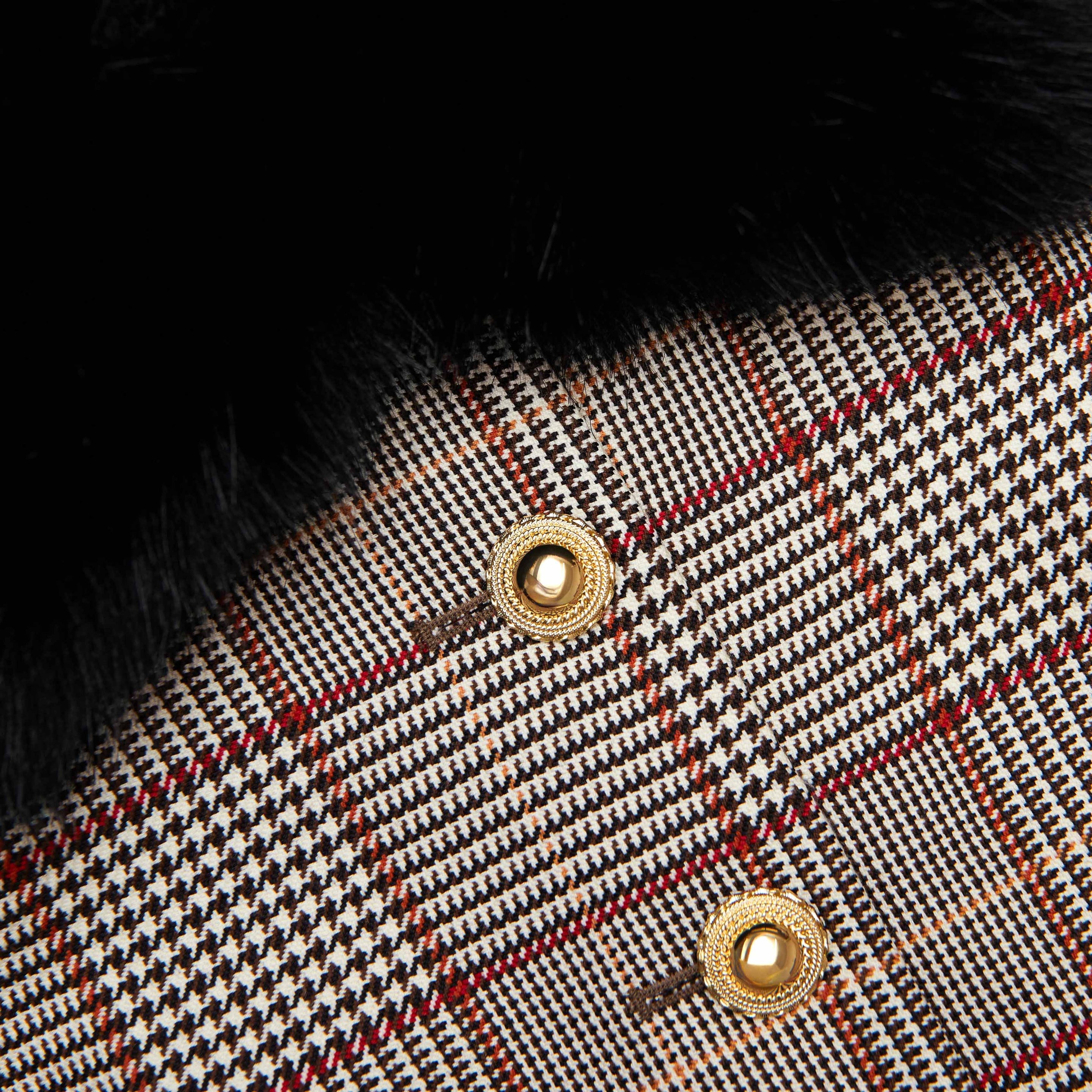 Brown Check Fur Cuff Jacket - 5