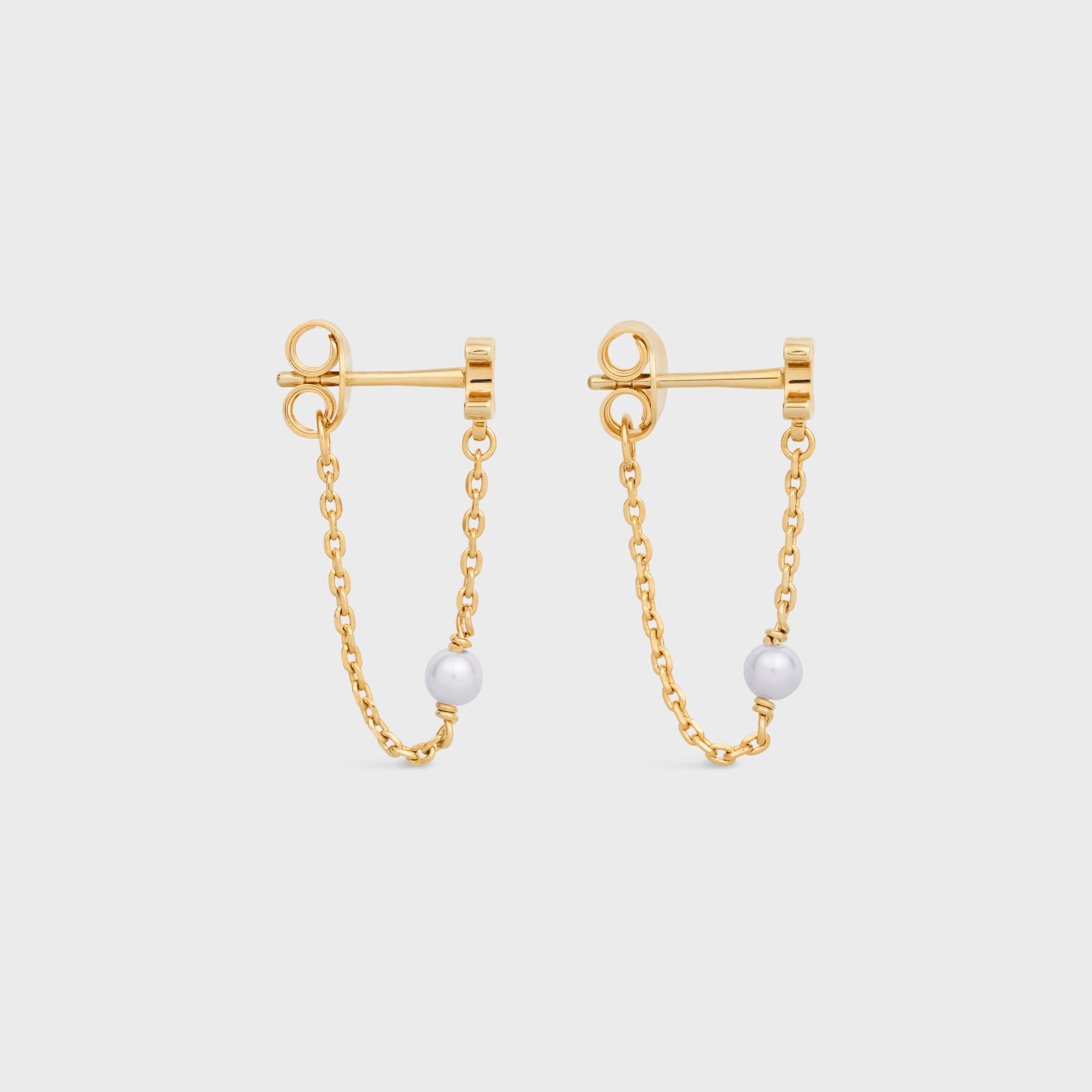 Triomphe Chain Pearl Earrings in Brass with Gold Finish and Resin Pearls - 3