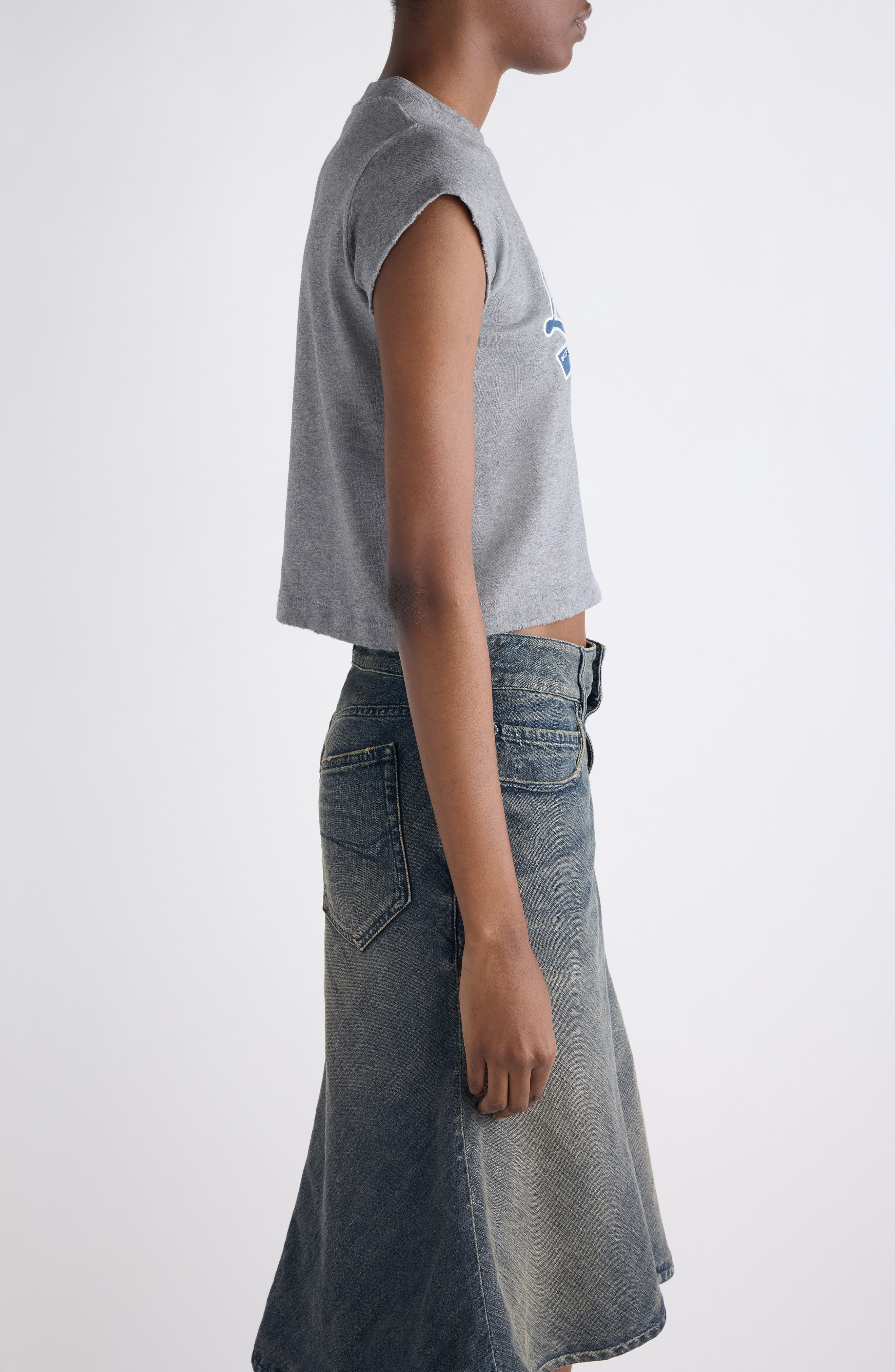 Balenciaga Luxury Script Appliqué Shrunken Cotton T-Shirt in Dark Heathr Grey/Blue at Nordstrom - 4